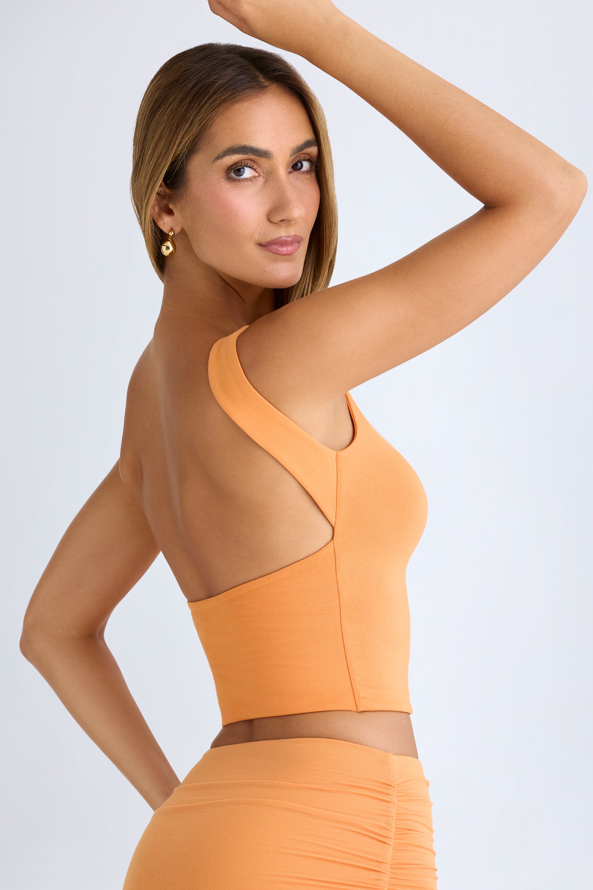 Modal High-Neck Open-Back Crop Top in Sunset Orange、mySite、solidvoid