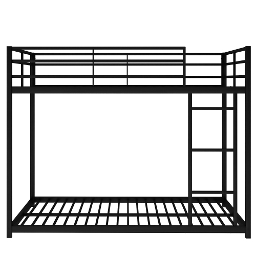 Full over Full Metal Bunk Bed, Low Bunk Bed with Ladder, Black(Old SKU:MF197034AAB)、、casual