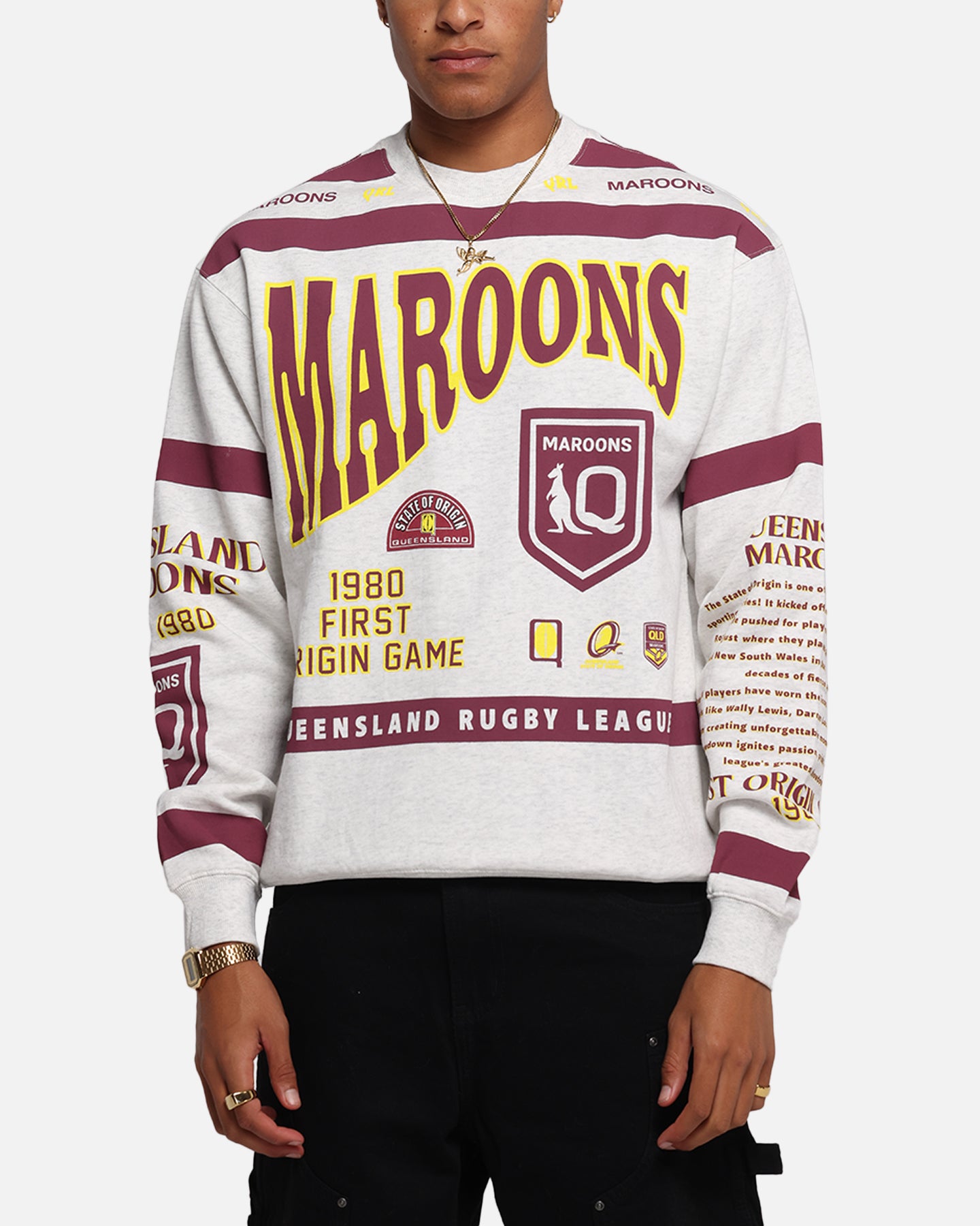 Queensland Rugby League Queensland Maroons Team Crewneck Silver Marle、mySite、zt4zffjzw