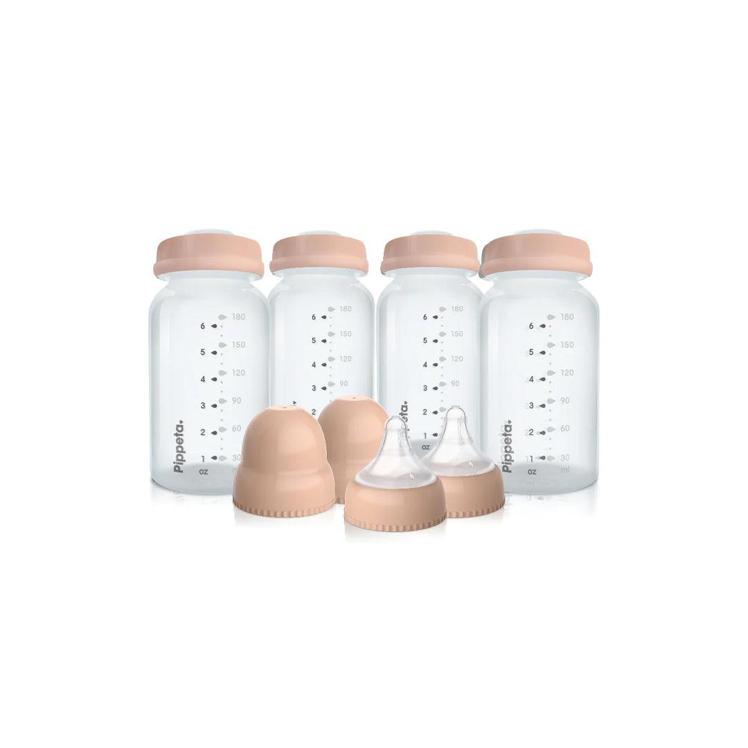  Pippeta Milk Storage Bottles - Teats + Lids - 4 Pack - Ash Rose、mySite、merchandisen