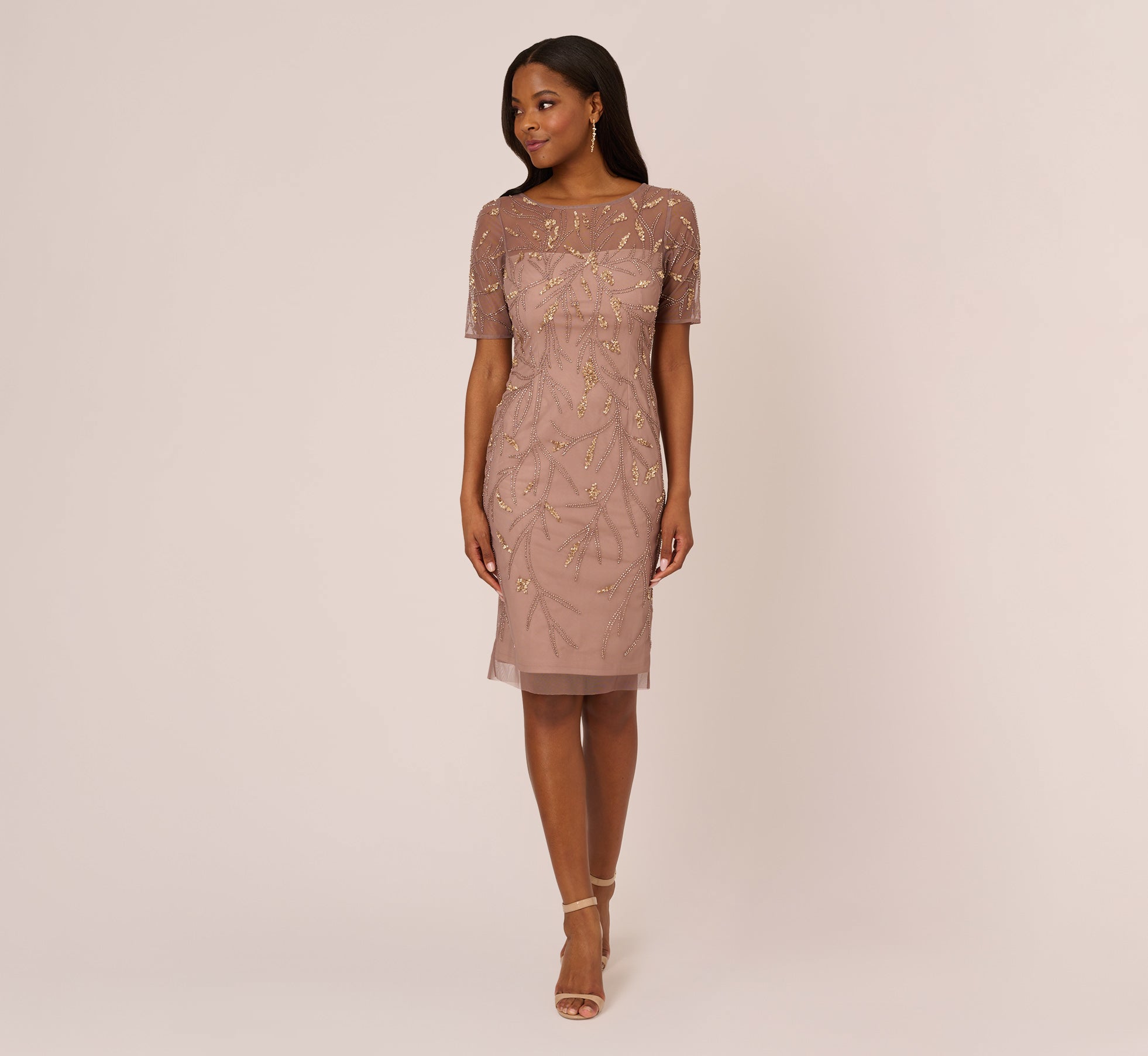 Hand-Beaded Cocktail Dress In Stone、mySite、solidvoid