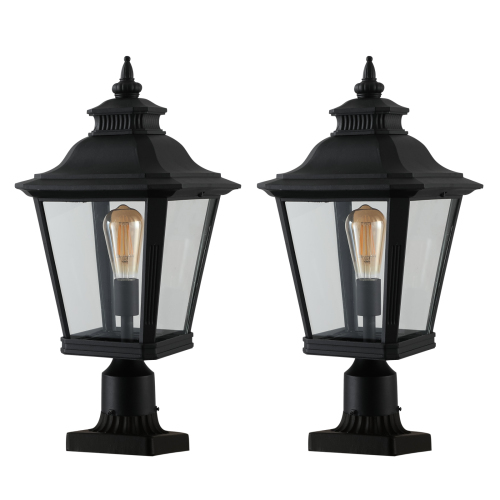 21"(H) 1-Pack Outdoor Post Lantern Light – Vintage Black Metal & Clear Glass Pillar Lamp for Garden, Gate, Driveway, and Pathway Lighting with Elegant Design (Bulb Not Included)、、eastwooduniform