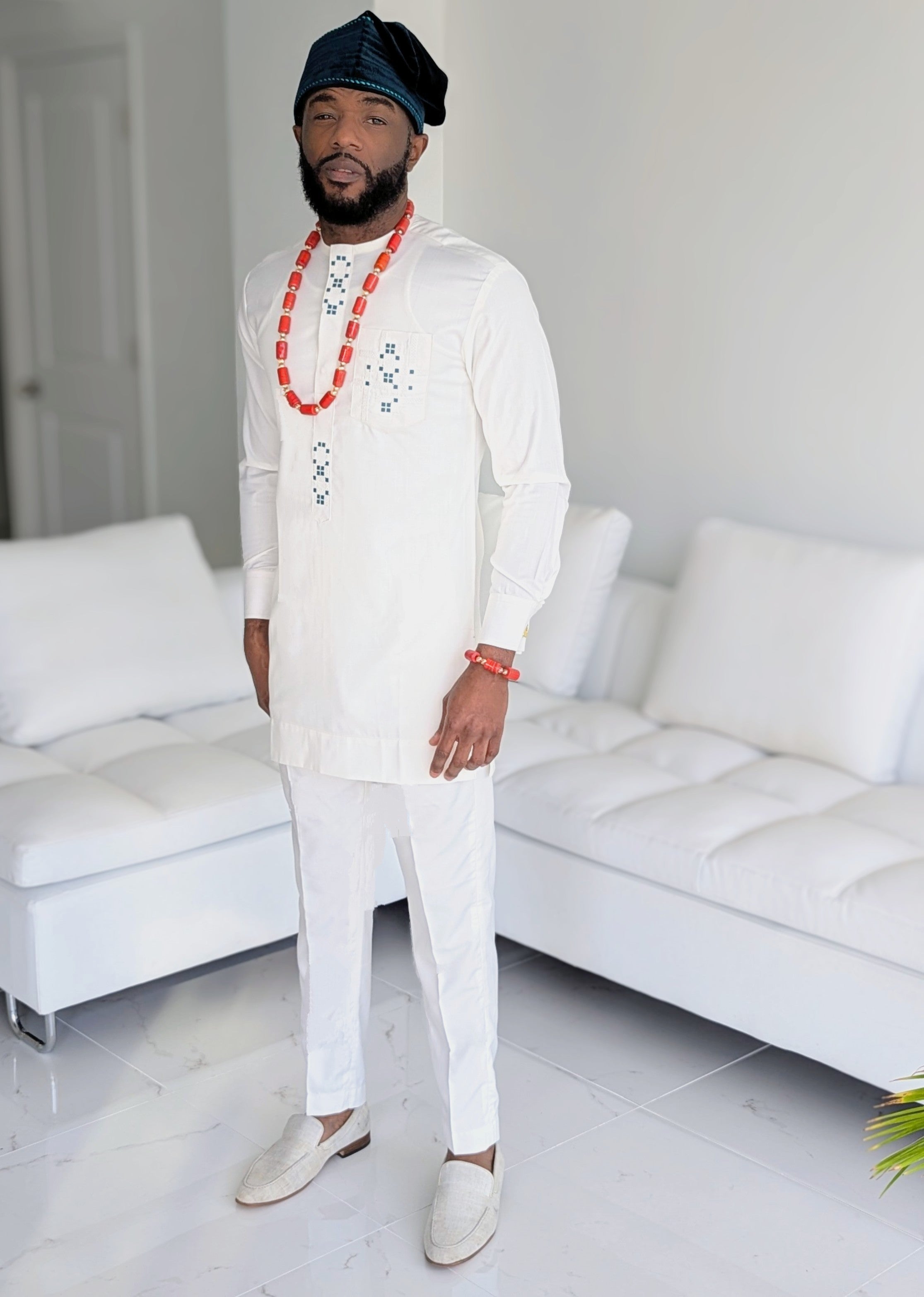 Dupsie's Daura Heritage Ivory Dashiki Suit with Emerald Agbada DPAVREG2、mySite、solidvoid