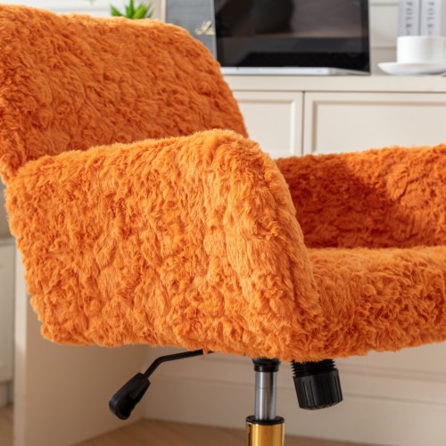 A&A Furniture Office Chair,Artificial rabbit hair Home Office Chair with Golden Metal Base,Adjustable Desk Chair Swivel Office Chair,Vanity Chair(Orange)、、casual