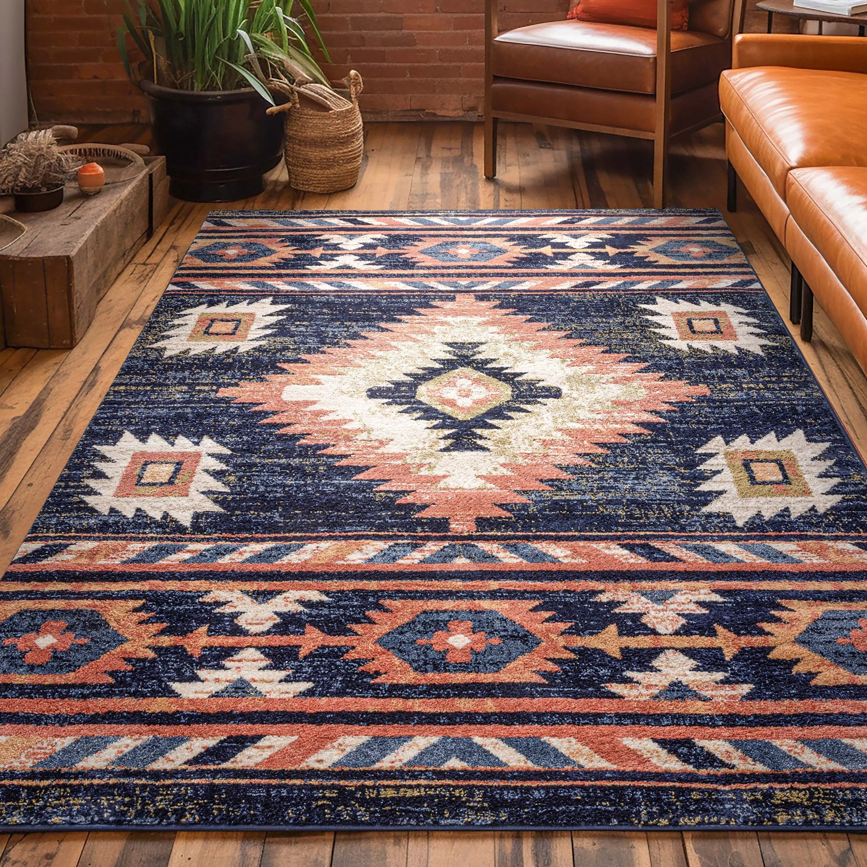 Lea Blue Traditional Southwestern Tribal Rug、mySite、gigharbornorthrealestate