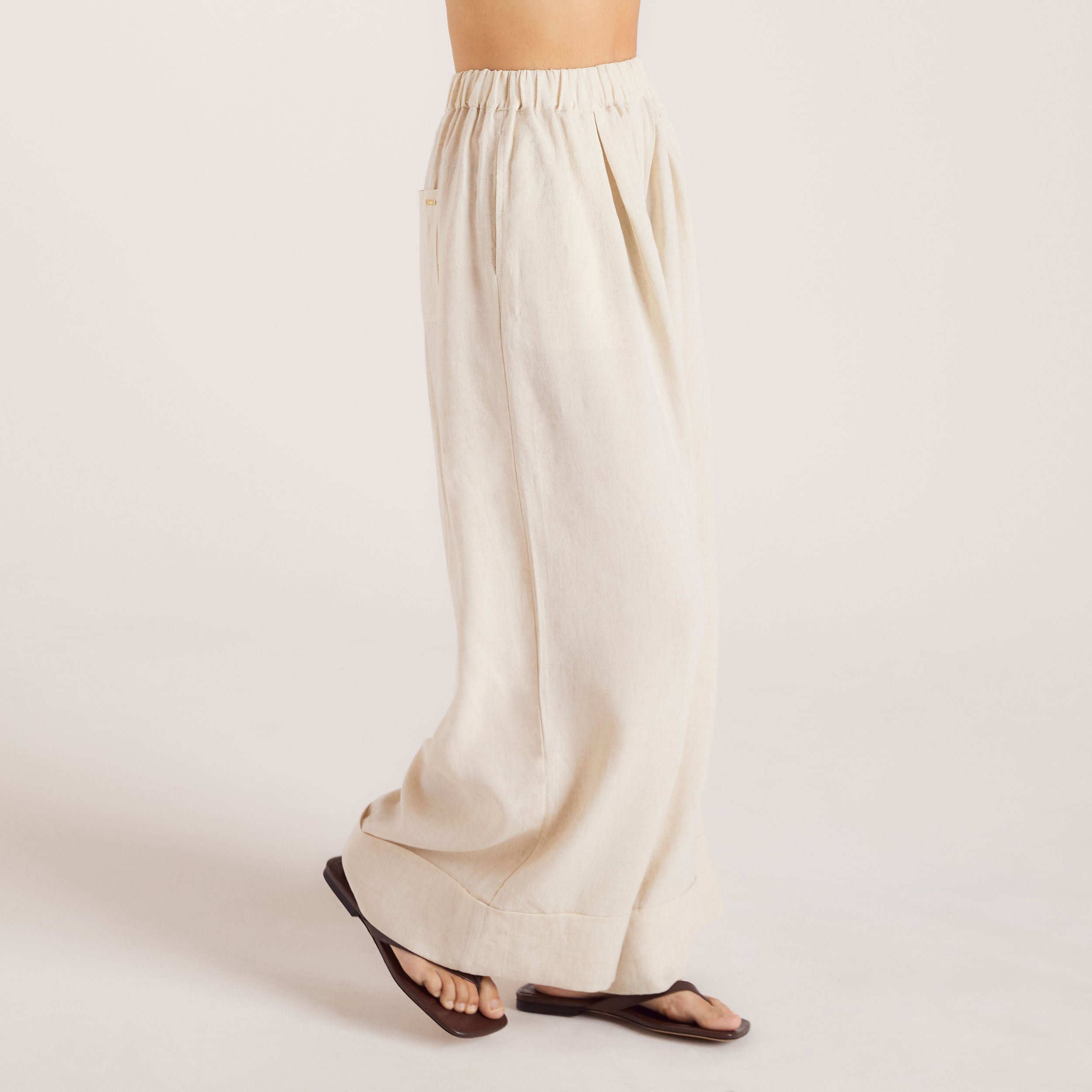 Linen Blend Wide-Leg Trousers - Cream、mySite、bengalsvssteelers