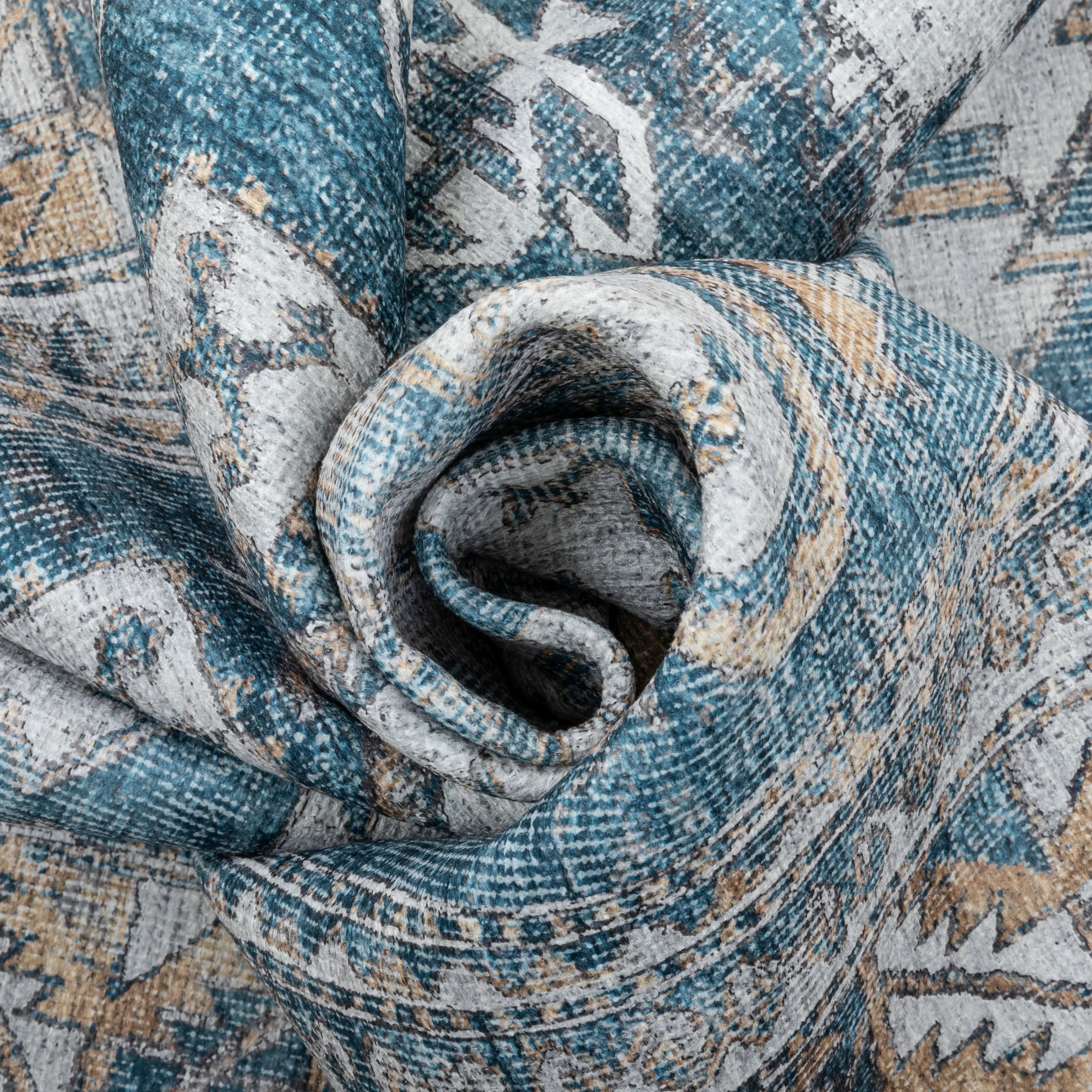 Habra Machine Washable Vintage Medallion Oriental Light Blue Flat-Weave Distressed Rug、mySite、gigharbornorthrealestate