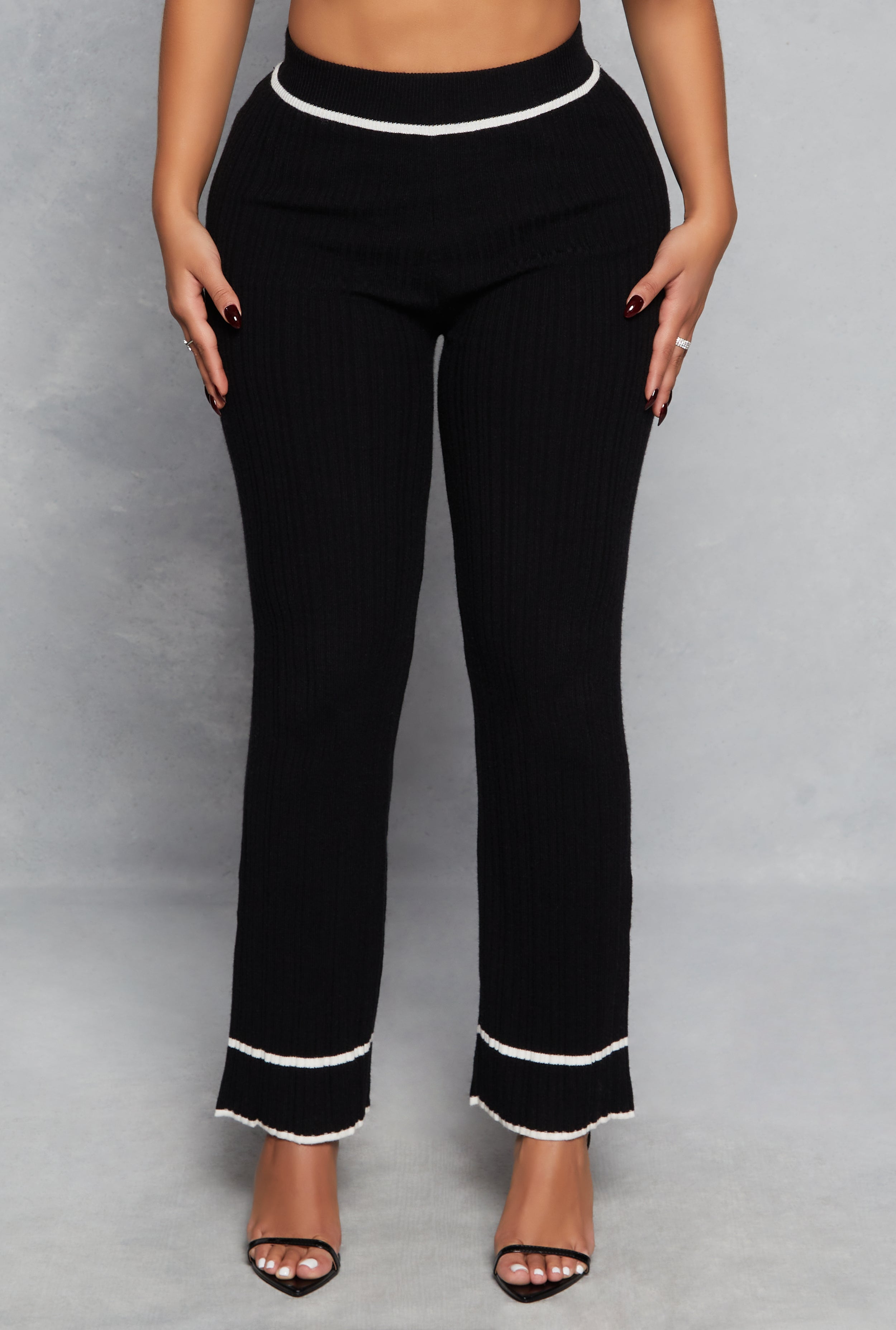 Ribbed Knit Contrast Trim Straight Leg Pants、mySite、camillekostekn