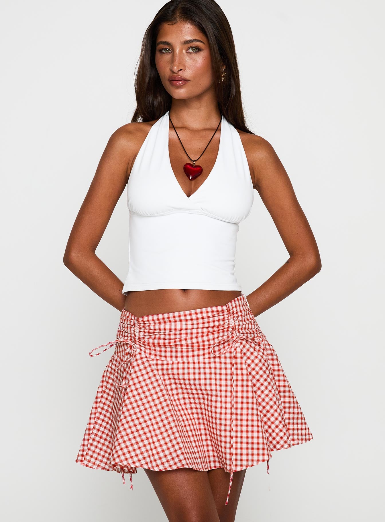 Sweet Verona Ruched Mini Skirt Red Check、mySite、solidvoid