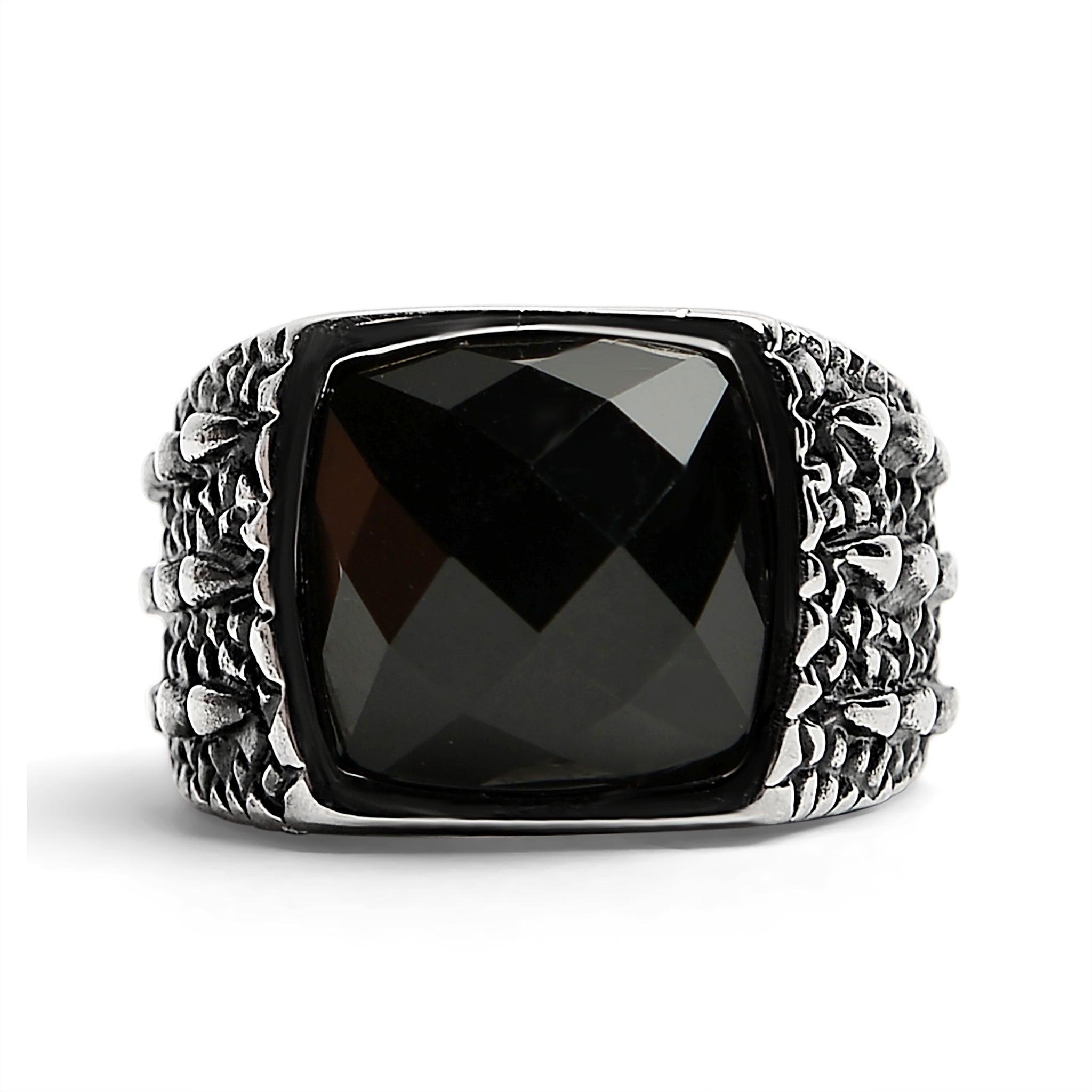 Detailed Cubed Center Black Stone Stainless Steel Ring / SCR4020、mySite、dreamappss