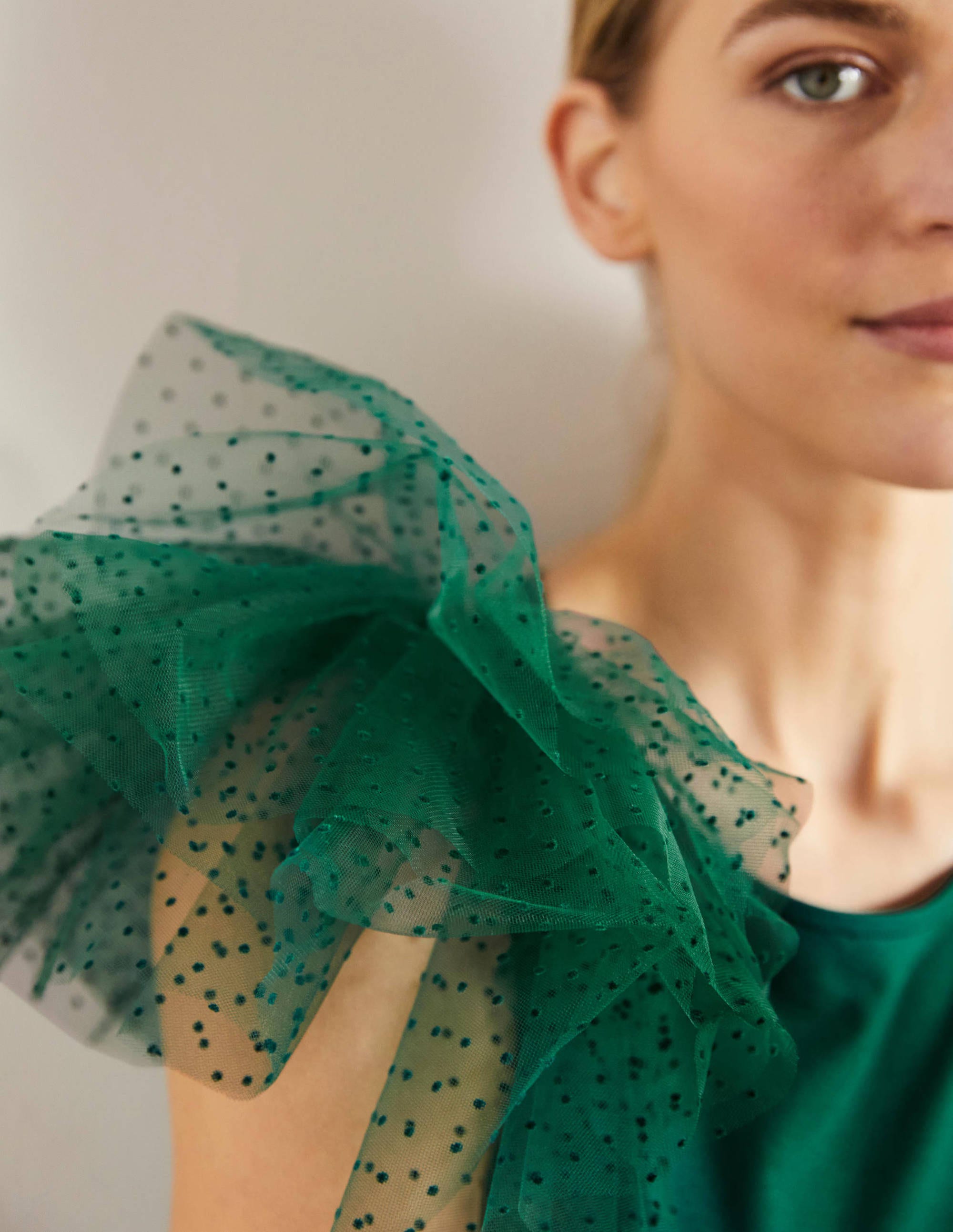  Tulle Shoulder Jersey Top-Deep Forest、mySite、ashleygrahame