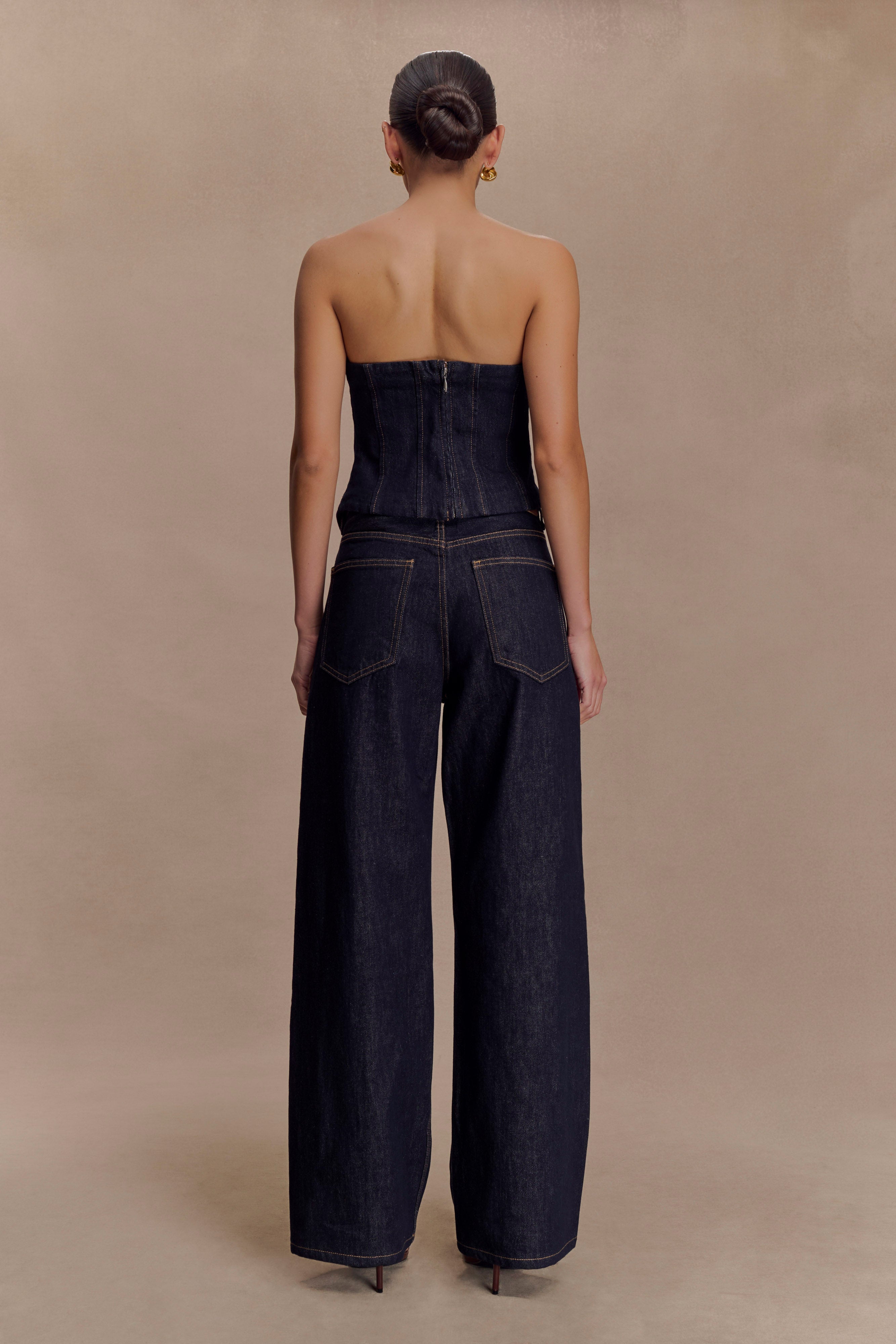Monte Strapless Denim Corset - Washed Indigo Blue、mySite、solidvoid