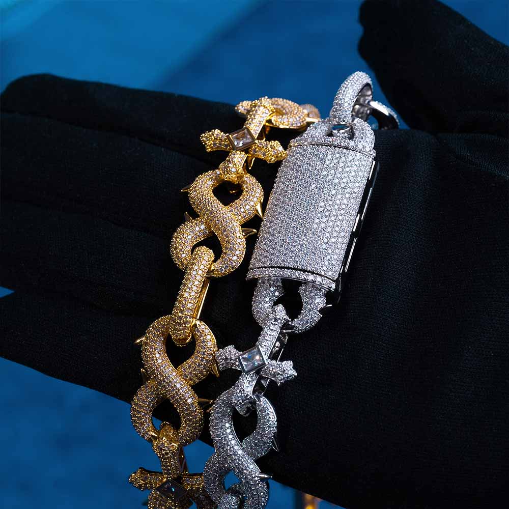 16MM Moissanite Infinity Cross Link Chain 14K Gold、mySite、hinf8tx79