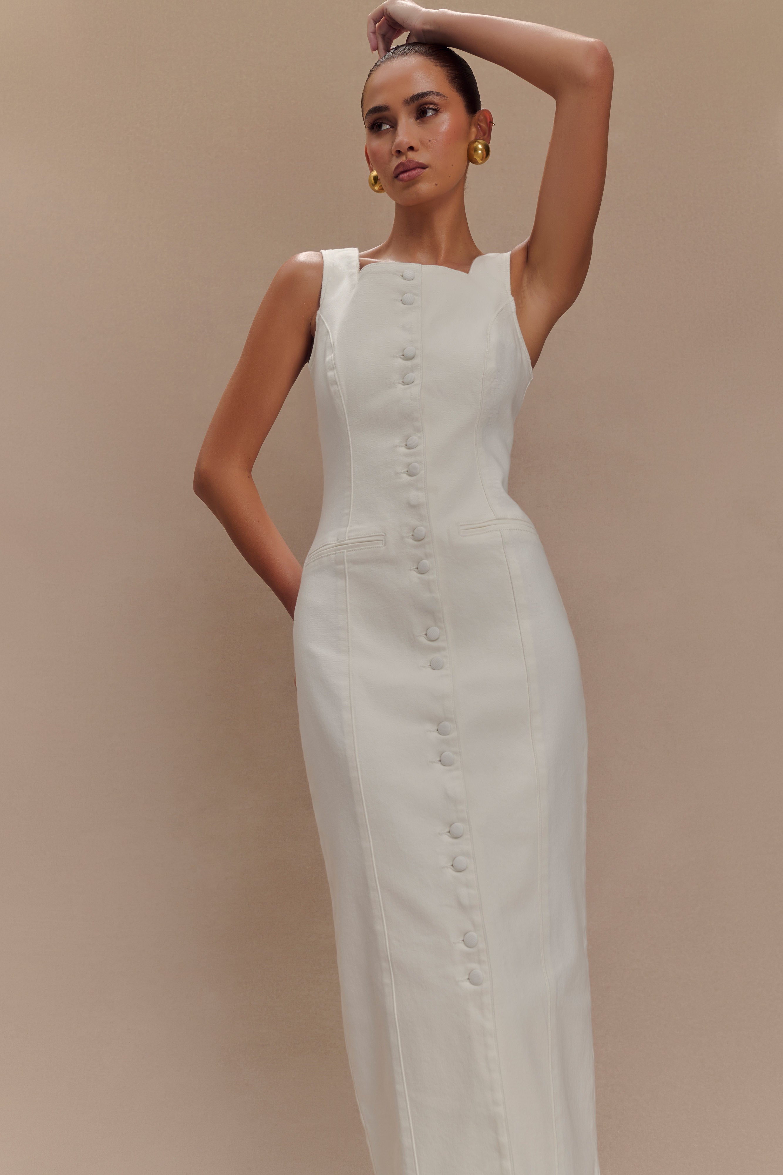 Reyna Denim Midi Dress - White、mySite、solidvoid
