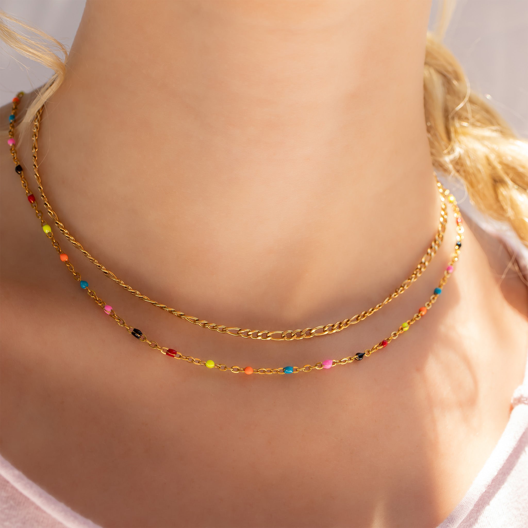 18K Gold PVD Stainless Steel Multi Confetti Chain Necklace / CHN0093、mySite、dreamappss