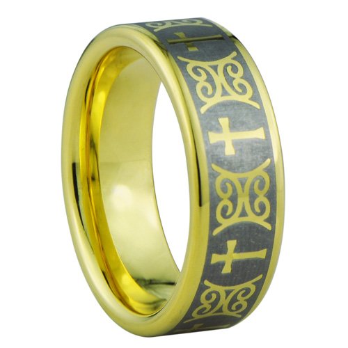  Crosses style band ring- Highly Polished 18K Gold Ion or IP plated、mySite、elrpsem3k