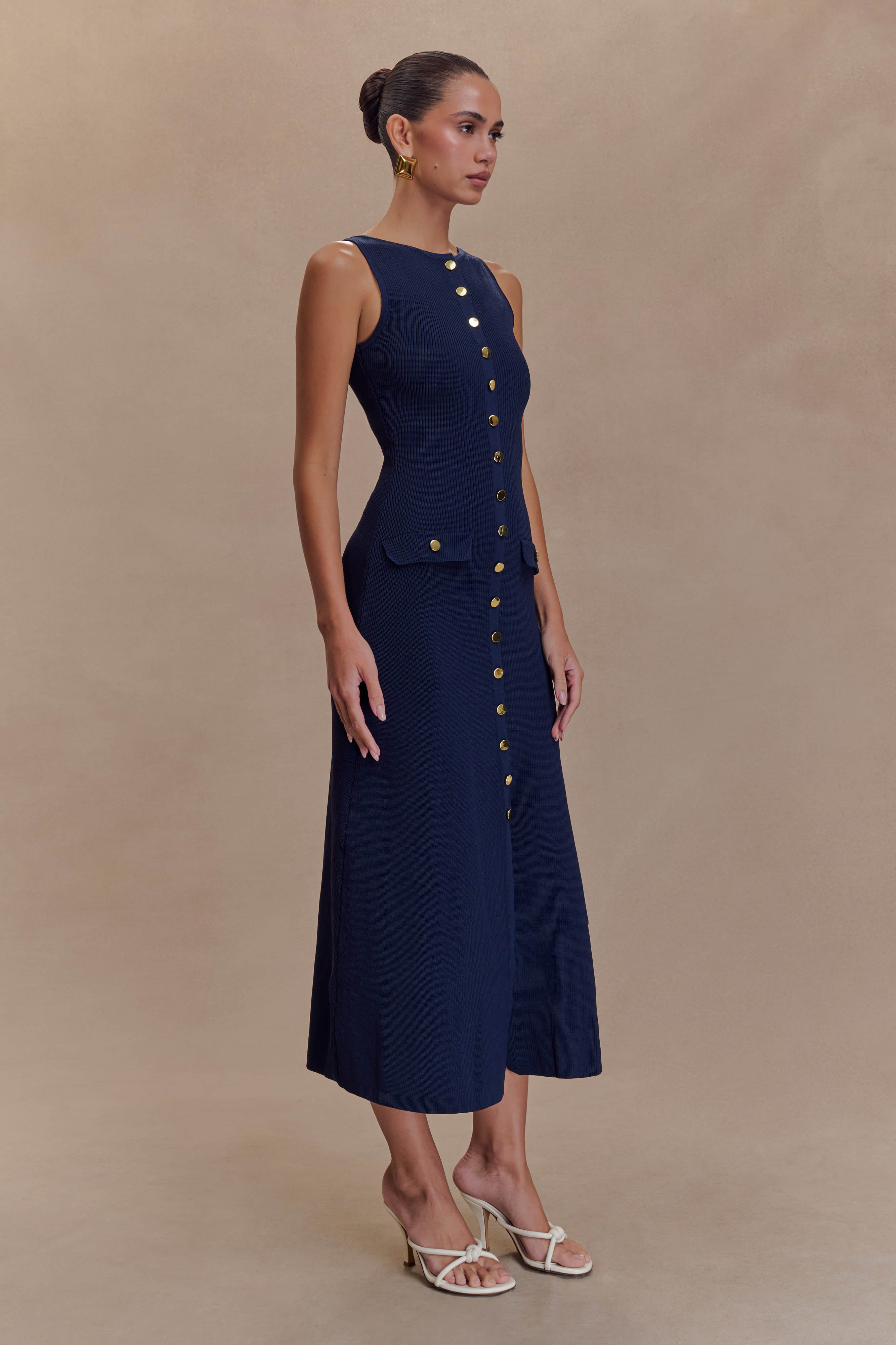 Sawyer Sleeveless Buttoned Maxi Dress - Navy、mySite、solidvoid