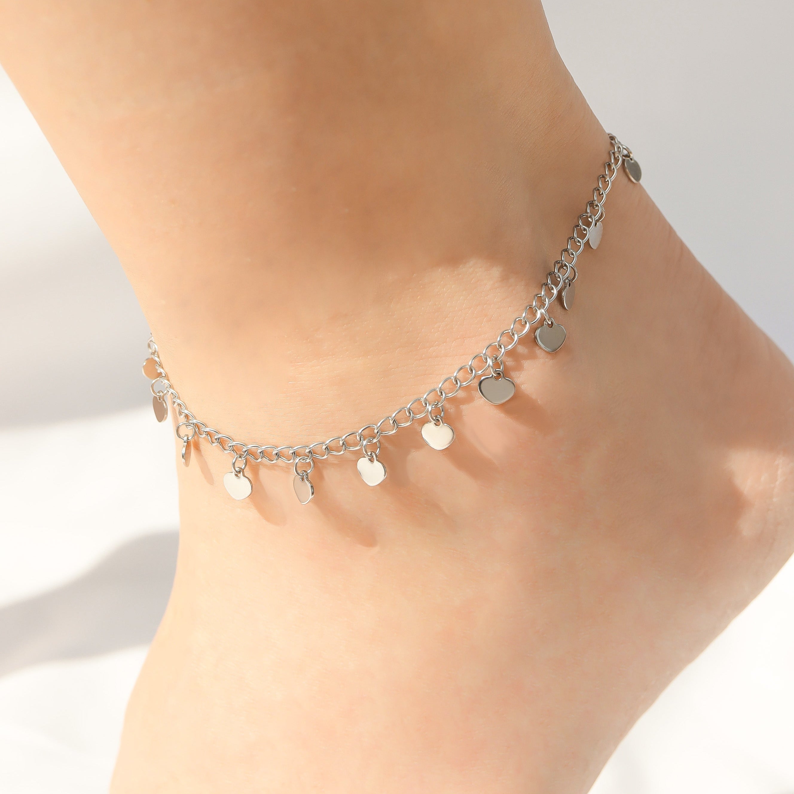 18K Gold PVD Stainless Steel Dangle Hearts Anklet / BRJ1026、mySite、dreamappss