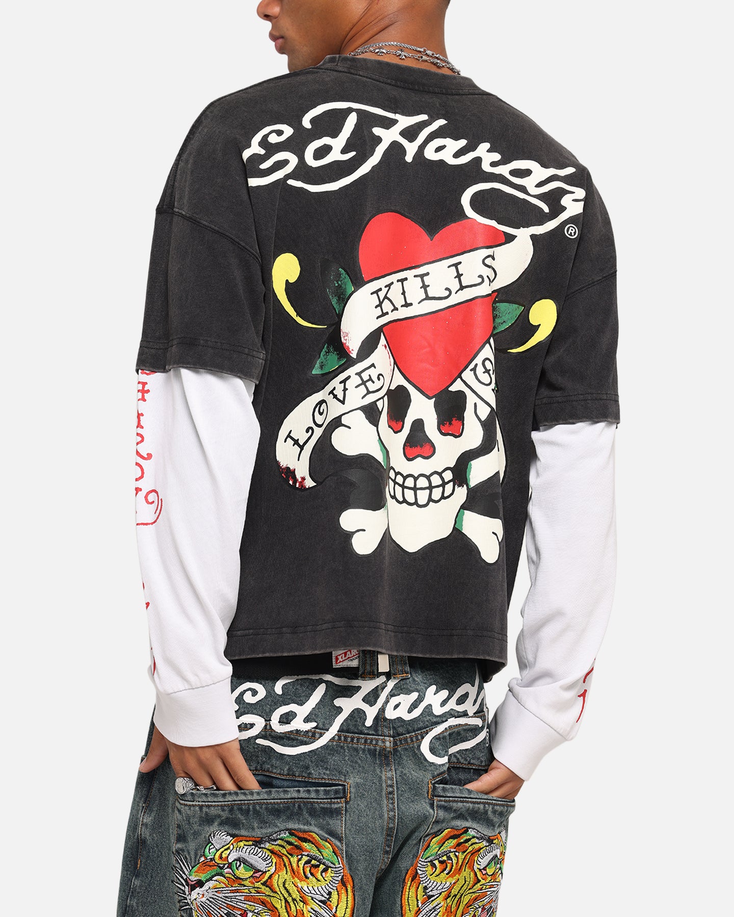 Ed Hardy Love Kills Layered Long Sleeve T-Shirt Black、mySite、zt4zffjzw