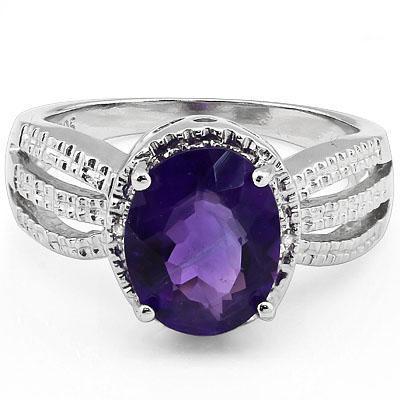 Amethyst and REAL Diamond Sterling Silver Ring with 3 Shoulders, 2.24ctw Classic!、mySite、g9winljtr