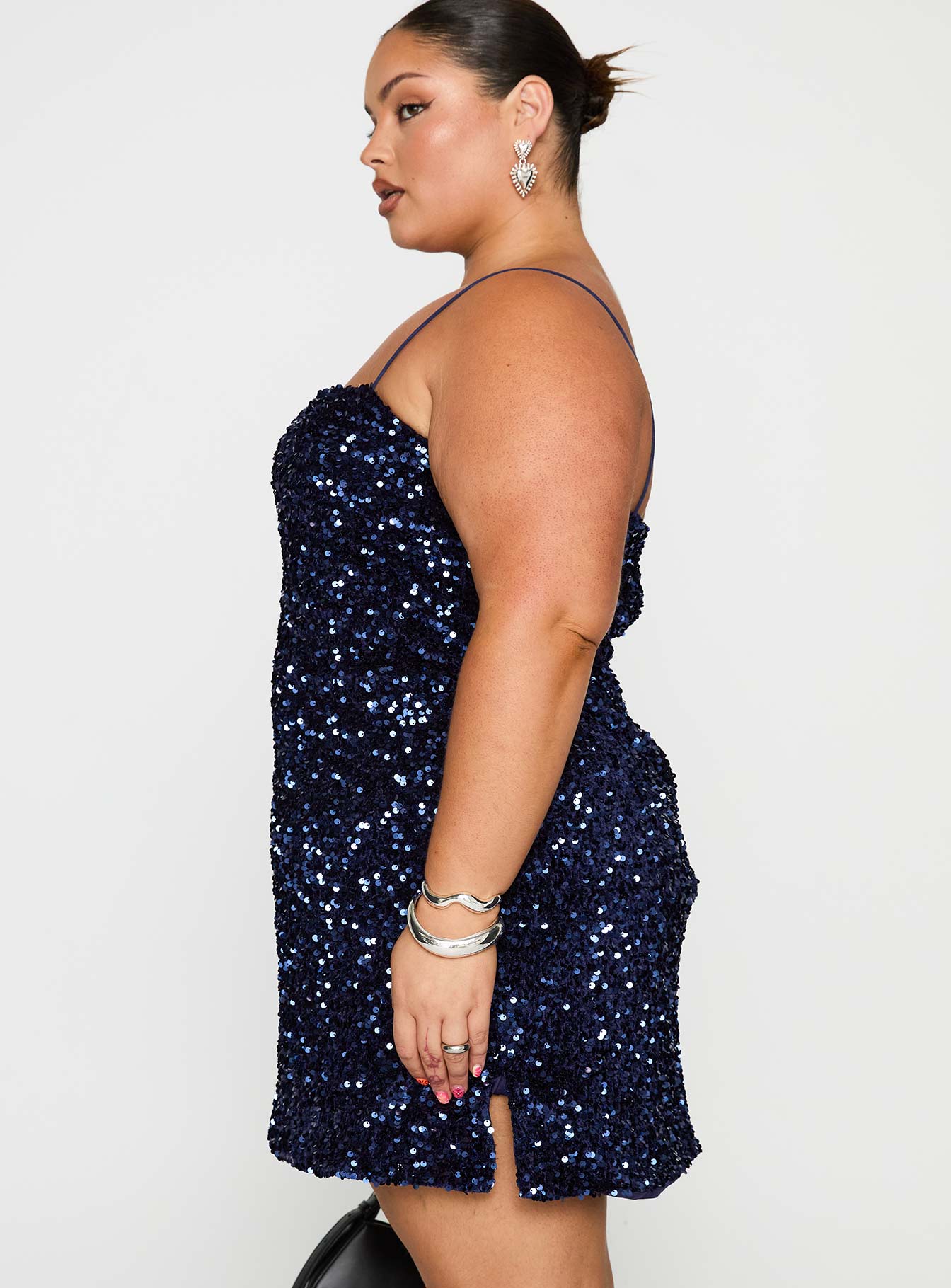 Layney Sequin Mini Dress Navy Curve、mySite、solidvoid