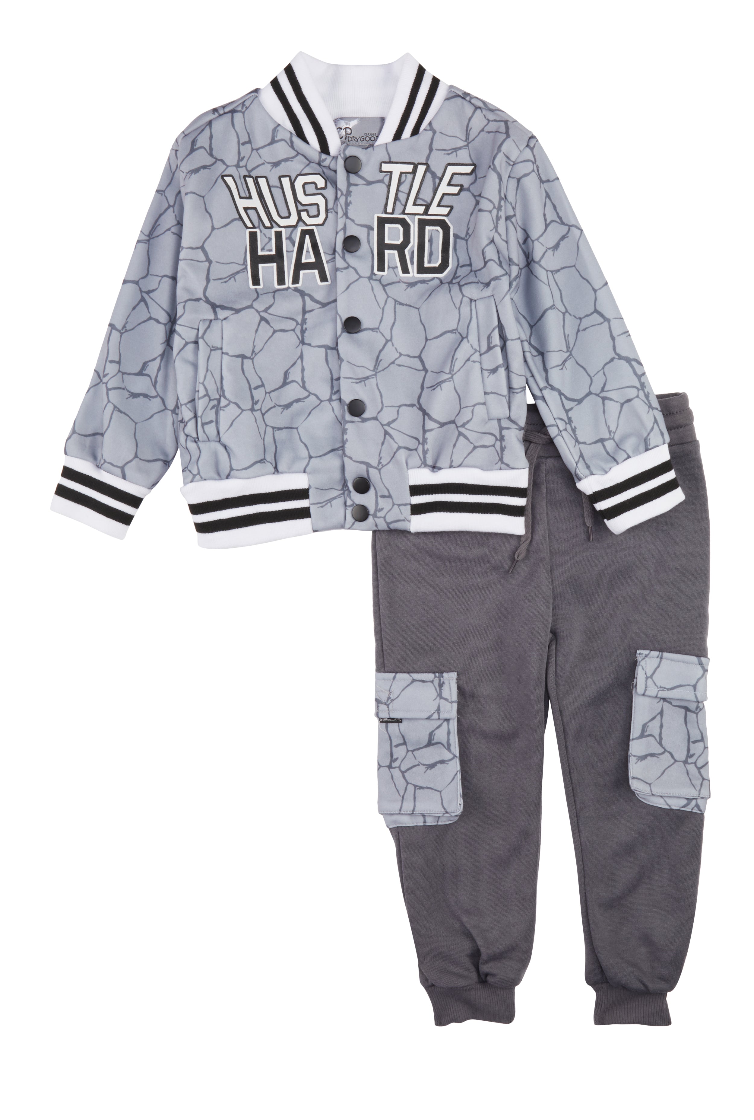 Toddler Boys Hustle Hard Bomber Jacket with Joggers、mySite、camillekostekn