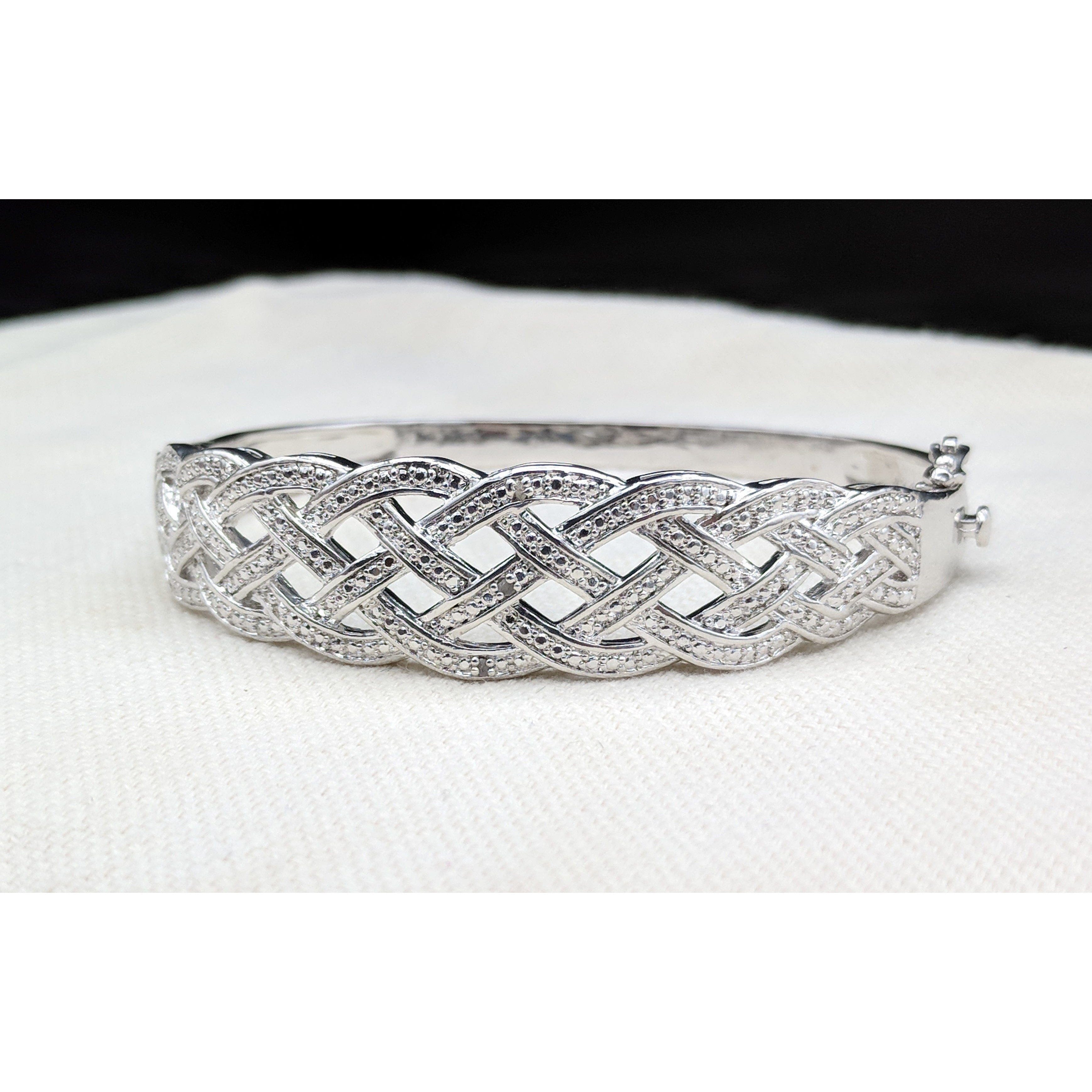 Natural Diamond Basket Weave Gold Plated Bangle Bracelet with REAL Diamonds! Very Affordable!、mySite、g9winljtr