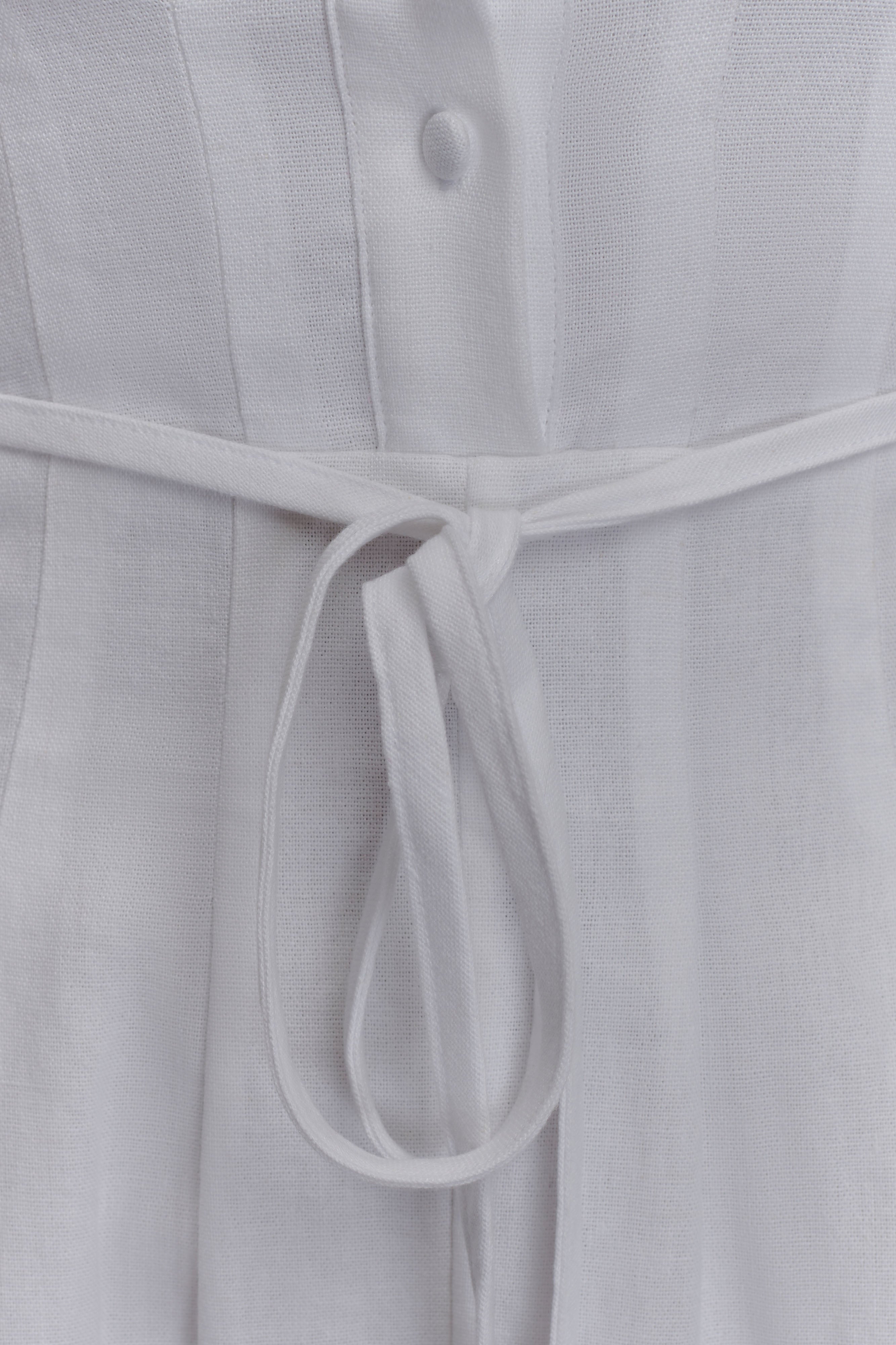 Aysha Buttoned Linen Midi Dress - White、mySite、solidvoid