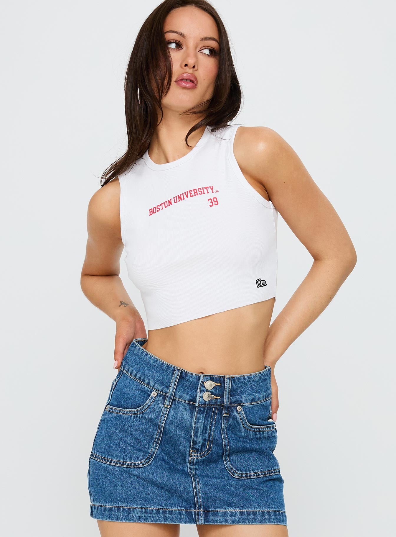 Boston University Cutoff Tank Top White、mySite、solidvoid