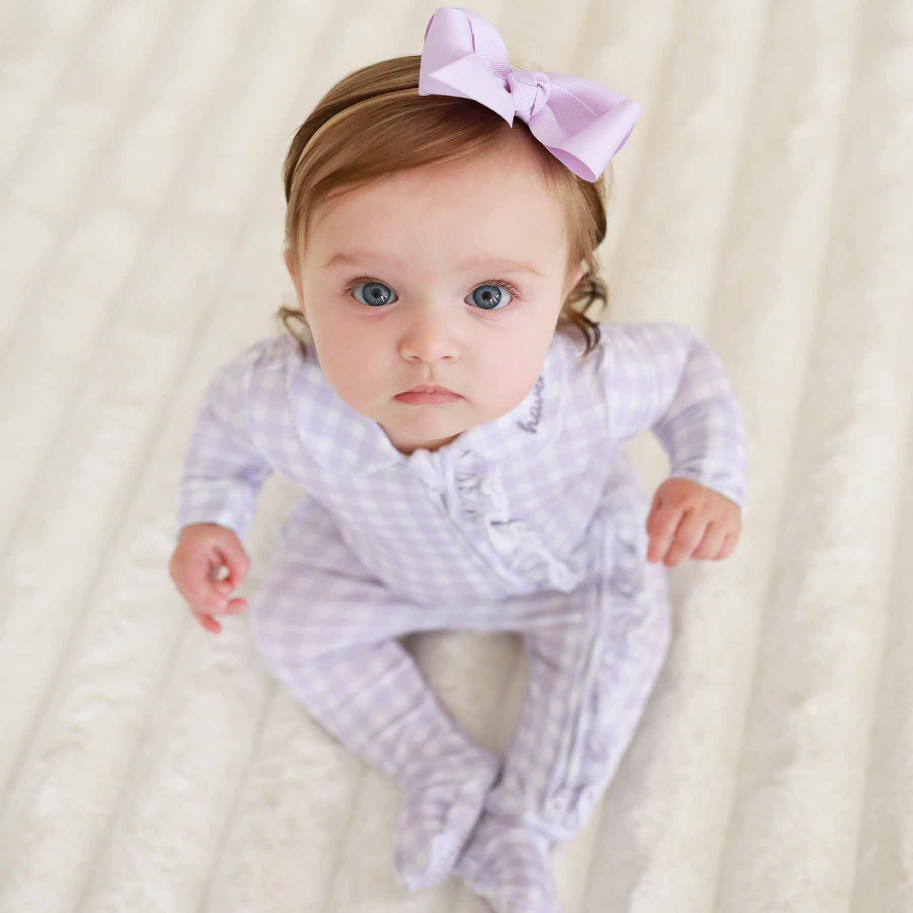  Peter Pan Collar Ruffle Zipper Footie | Lilac Gingham、mySite、layawaytickets