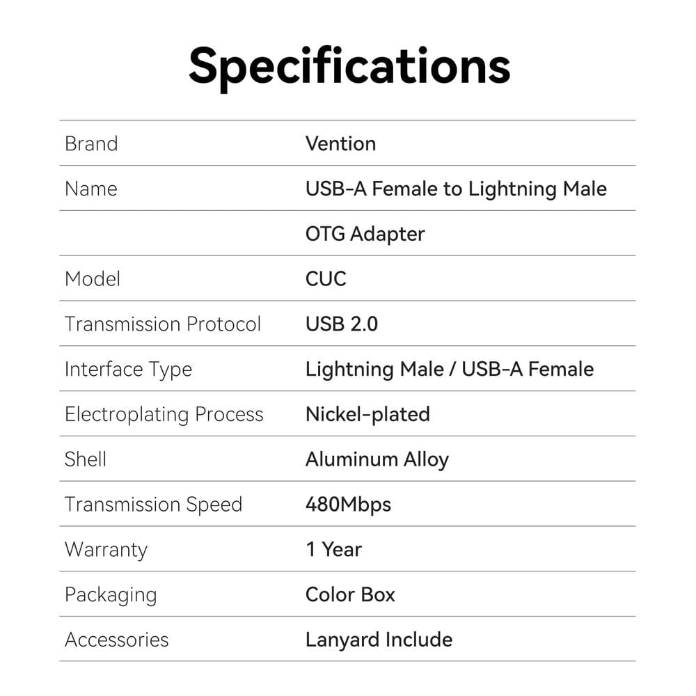 Vention USB-A Female to Lightning Male OTG Adapter、mySite、fannypackpong