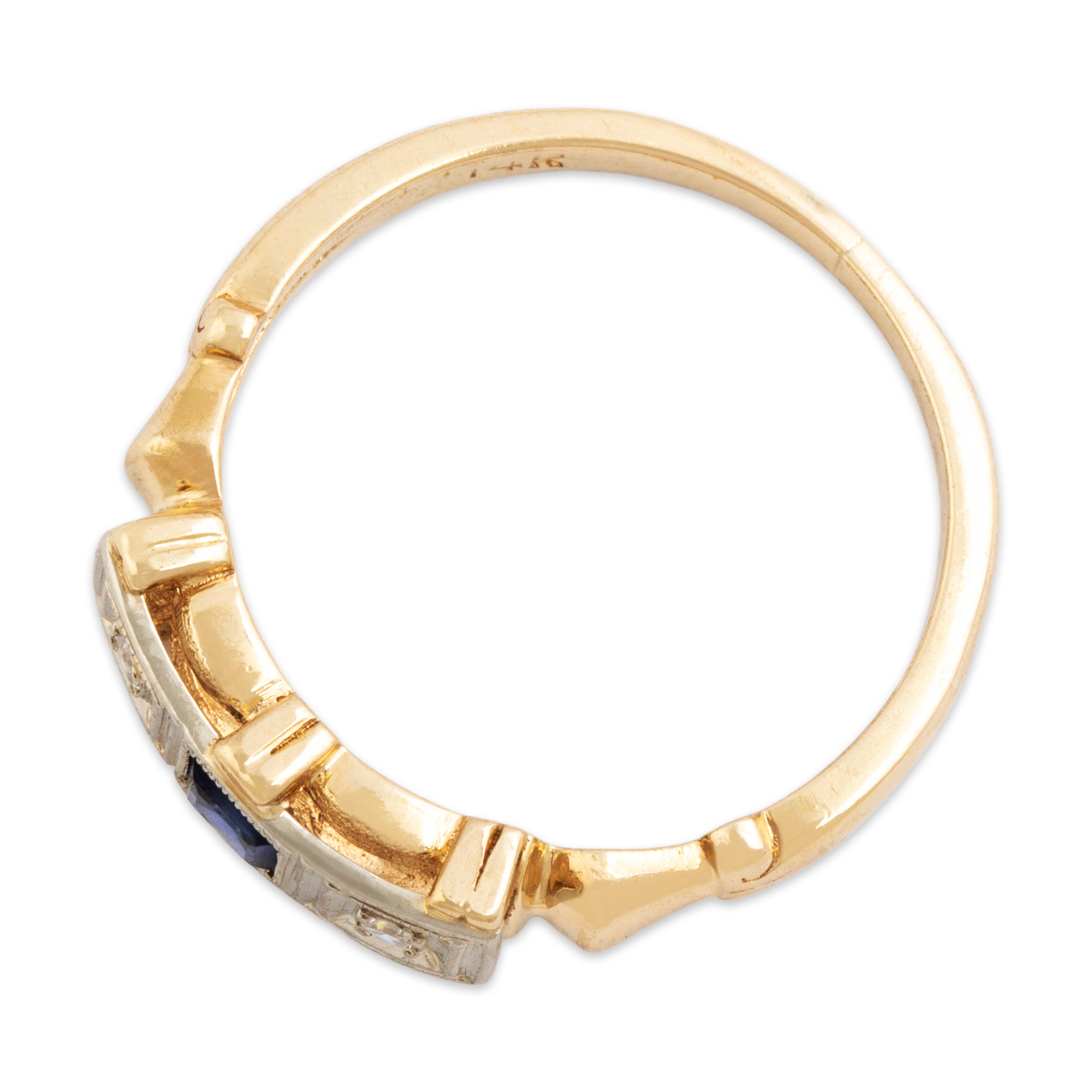 Antique 14k Yellow & White Gold Synthetic Sapphire Natural Diamond Ring 7.00、mySite、hinf8tx79