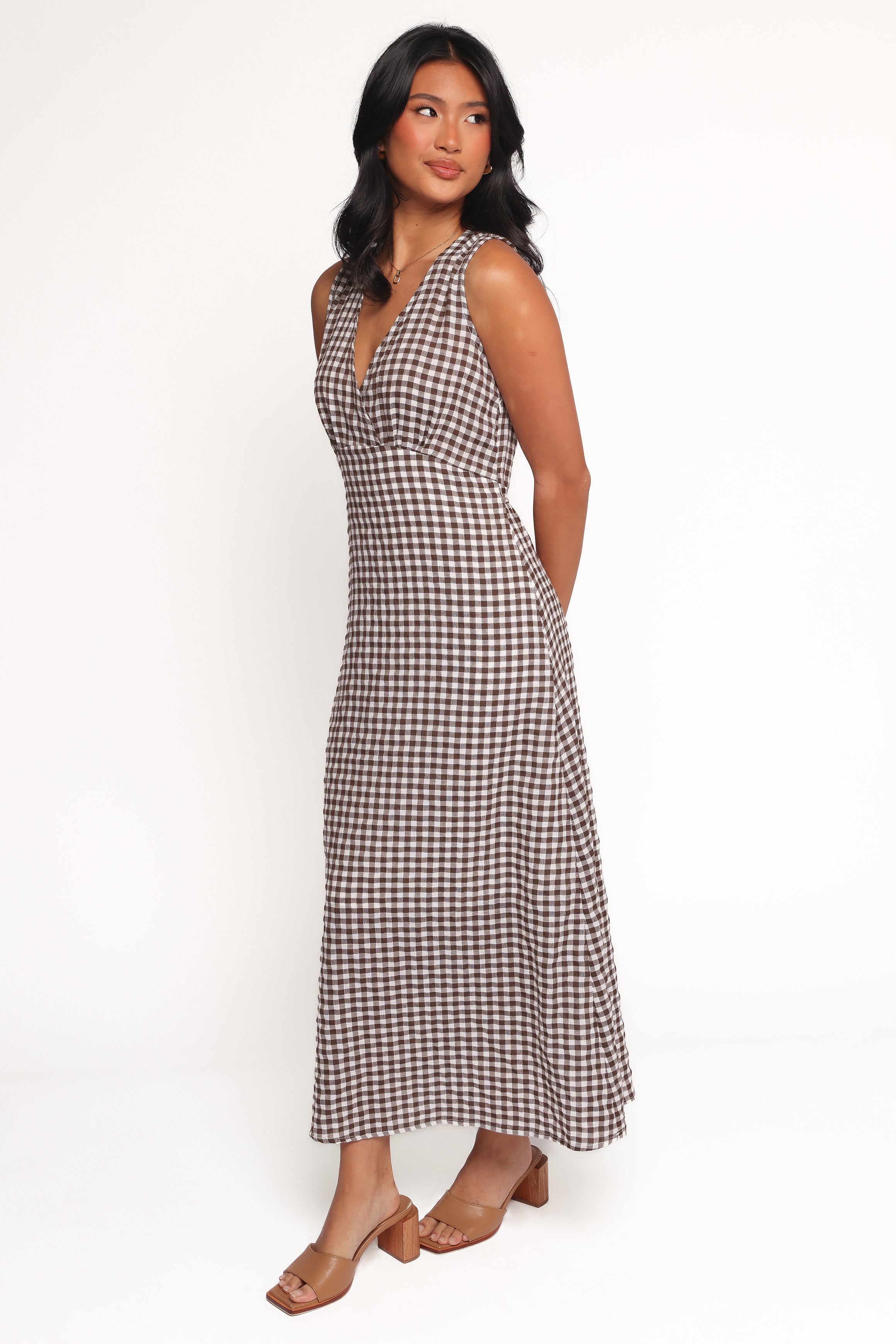  Queenie Midi Dress - Brown Gingham、mySite、sugarbowlscore