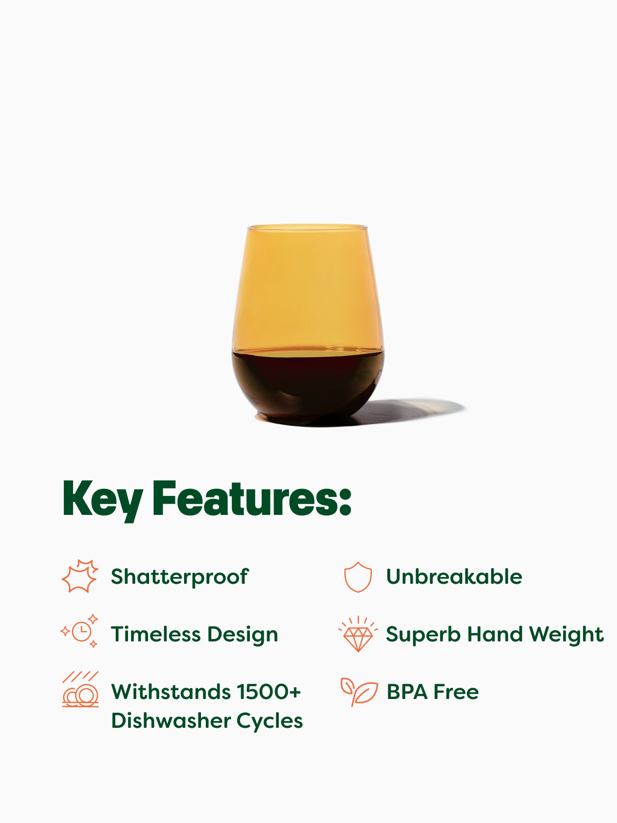 RESERVE 16oz Stemless Wine Color Series Tritan Copolyester Glass Amber - Bulk、mySite、camillekostekn