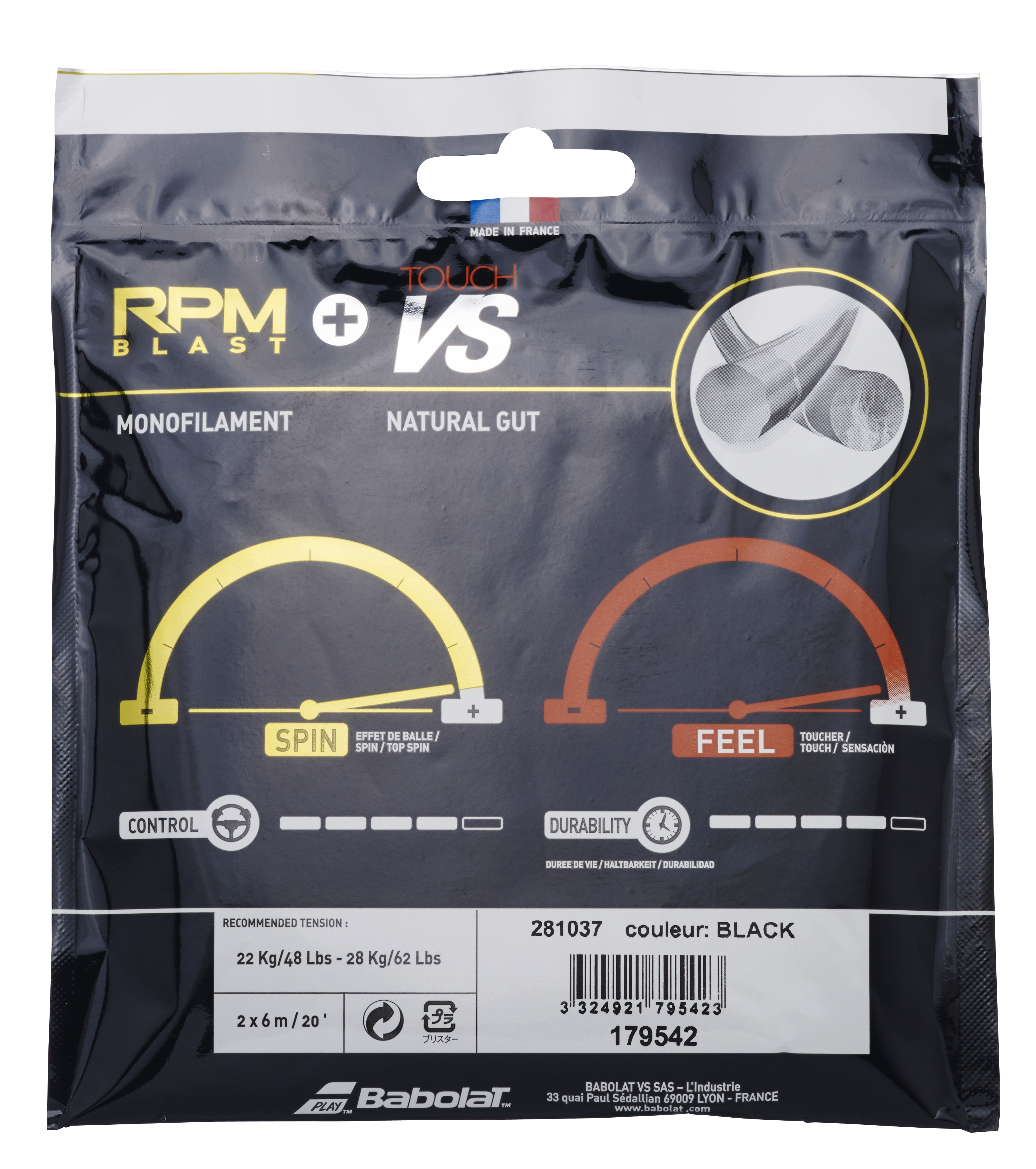 Babolat Spin & Feel (RPM Blast 17/1.25 & Babolat Touch VS 16/1.30) Hybrid Tennis String