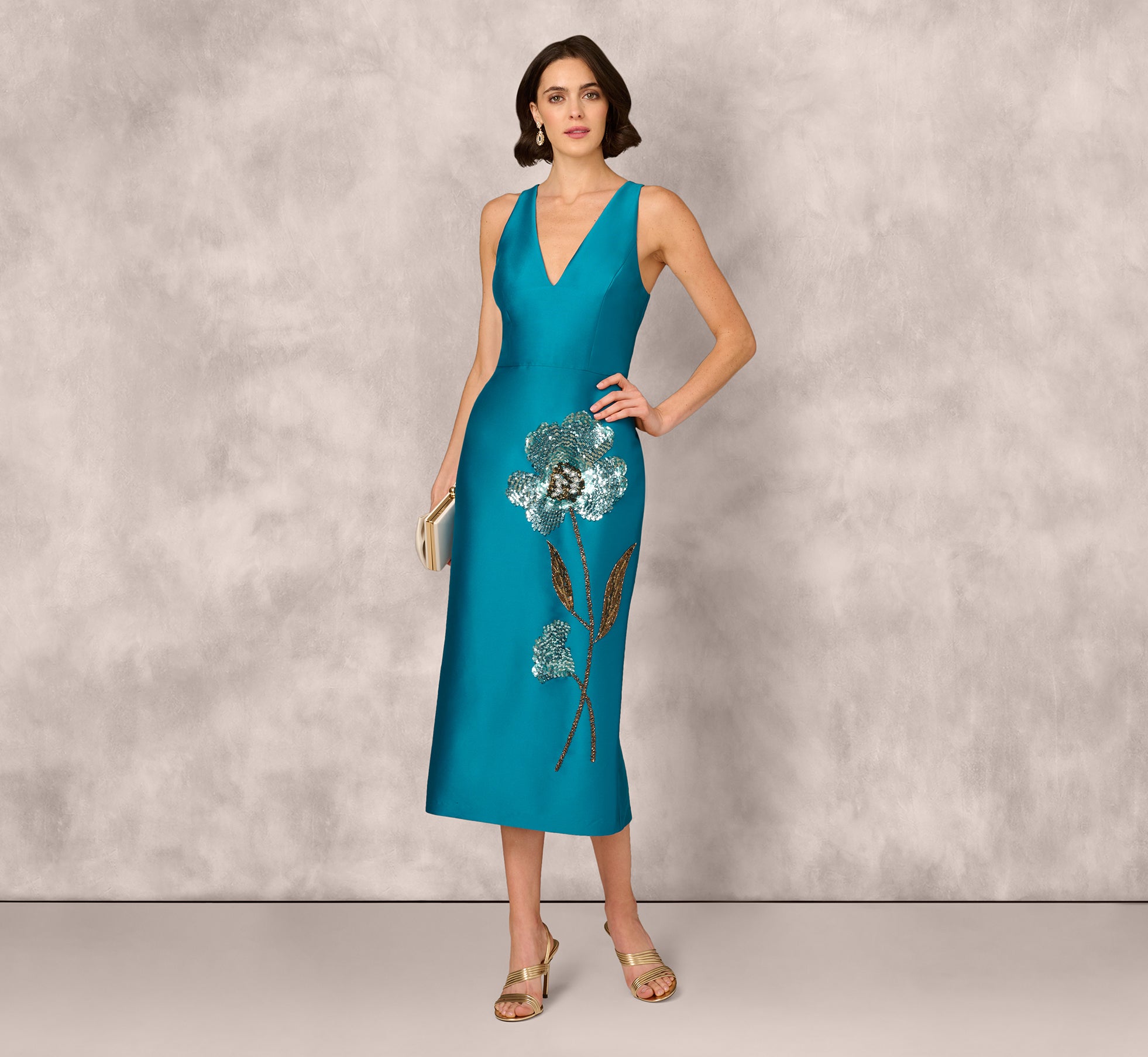 Sleeveless Sequin Bead Flower Midi Dress In Peacock、mySite、solidvoid