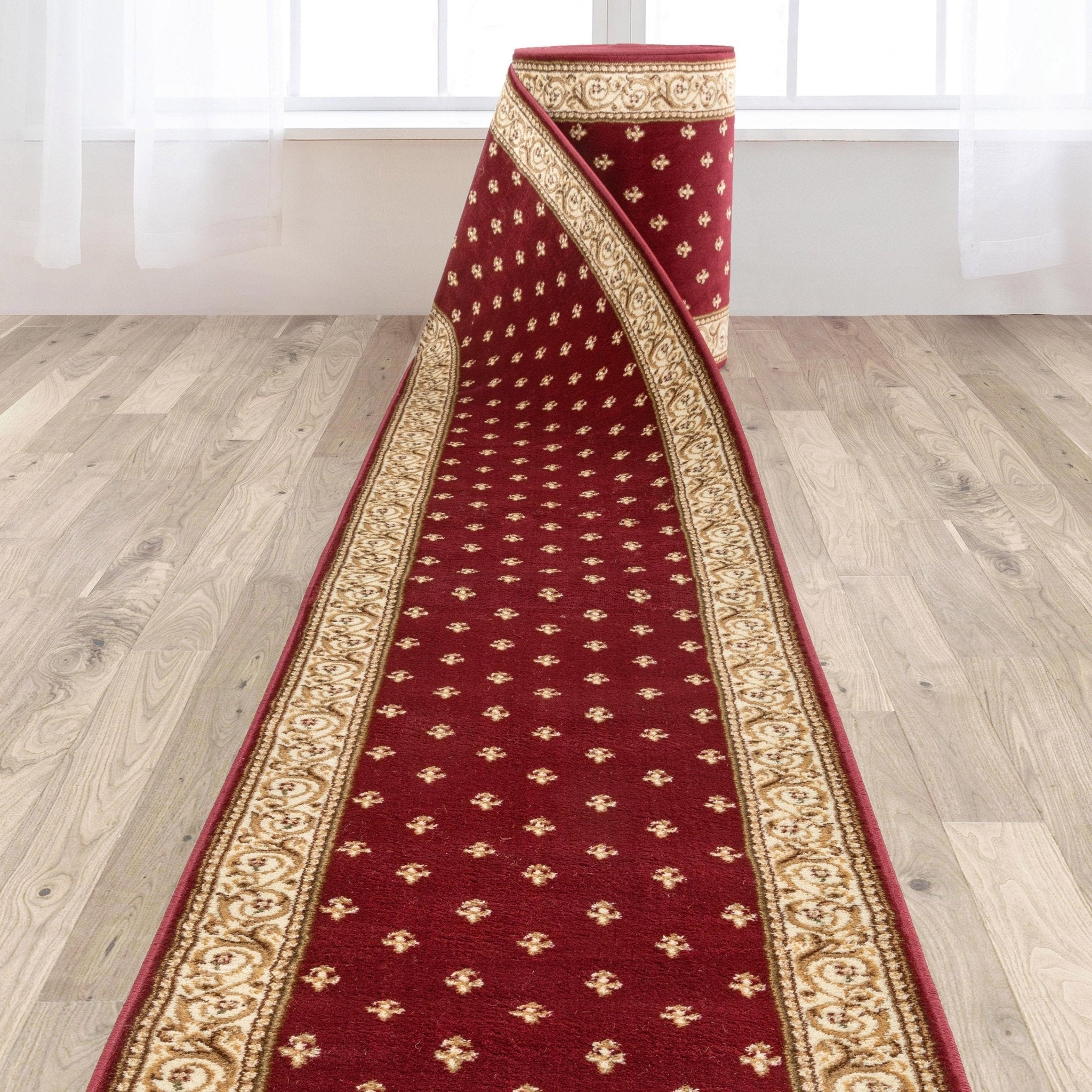 Custom Size Hallway & Stair Runner Fleur de Lis Traditional Red 27 Inch Wide x Choose Your Custom Length Runner Rug、mySite、gigharbornorthrealestate