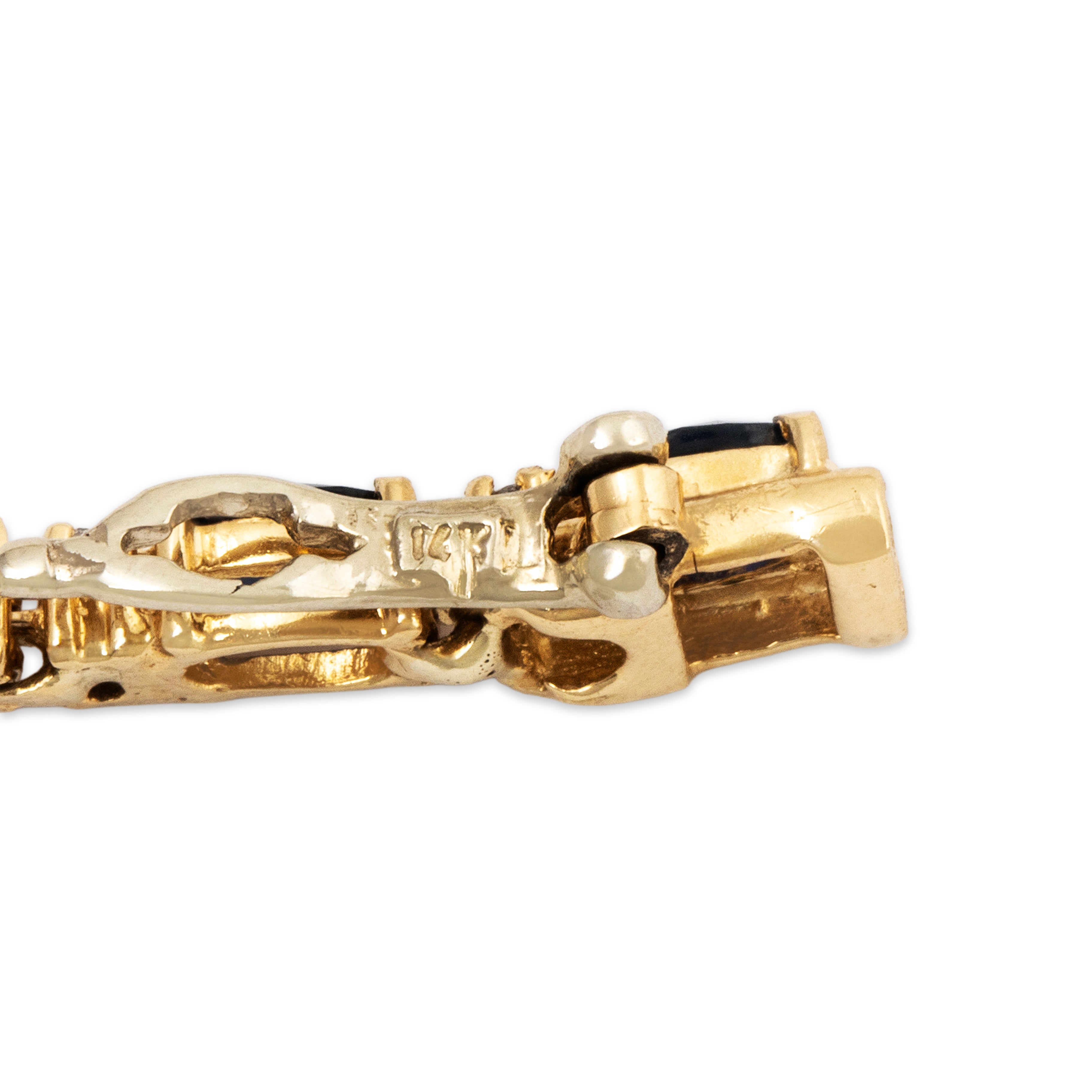 Vintage 14k Yellow Gold 6.5cttw Blue Sapphire .55cttw Diamond Bracelet 6.75、mySite、hinf8tx79