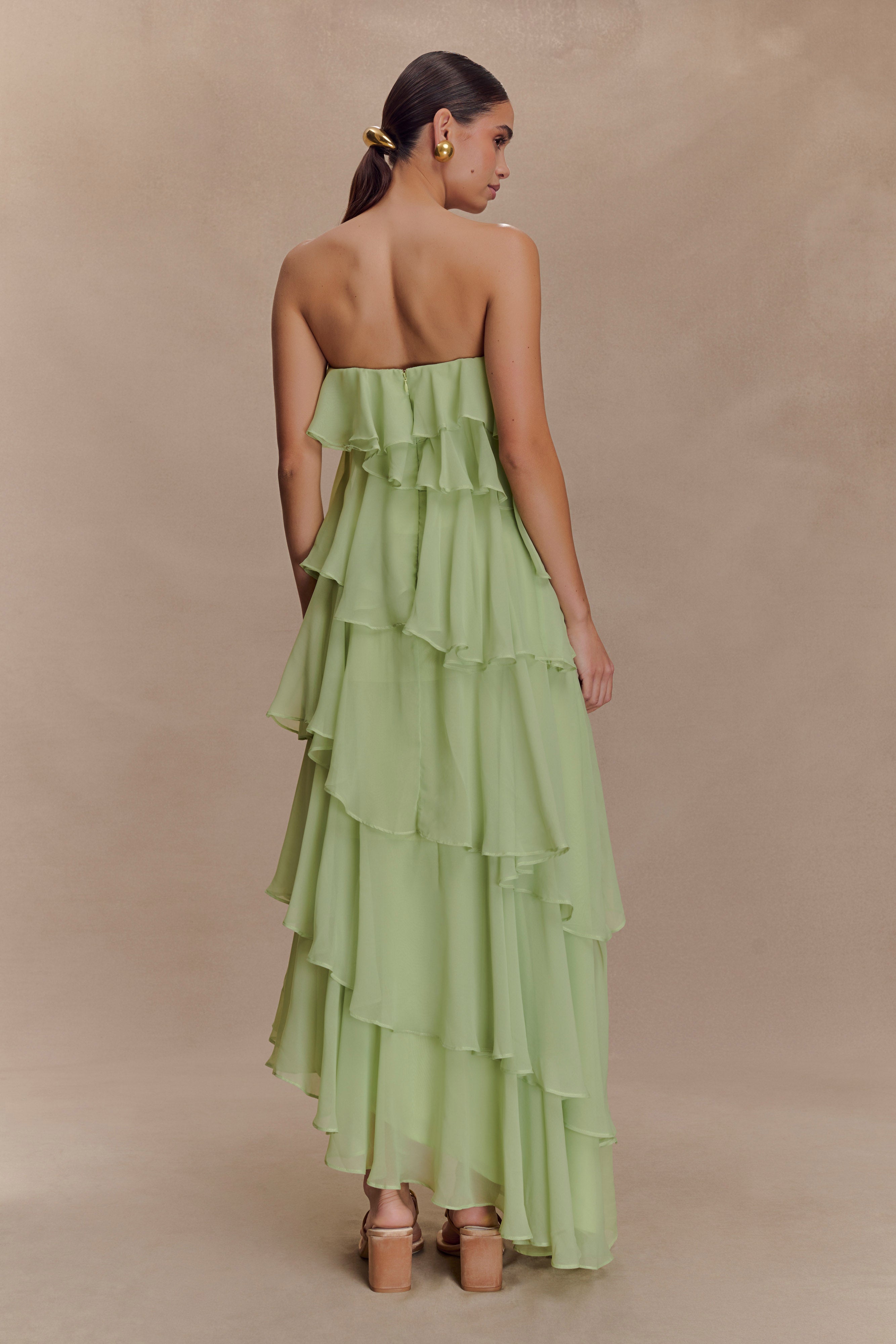 Alexa Ruffle Chiffon Maxi Dress - Pastel Lime、mySite、solidvoid