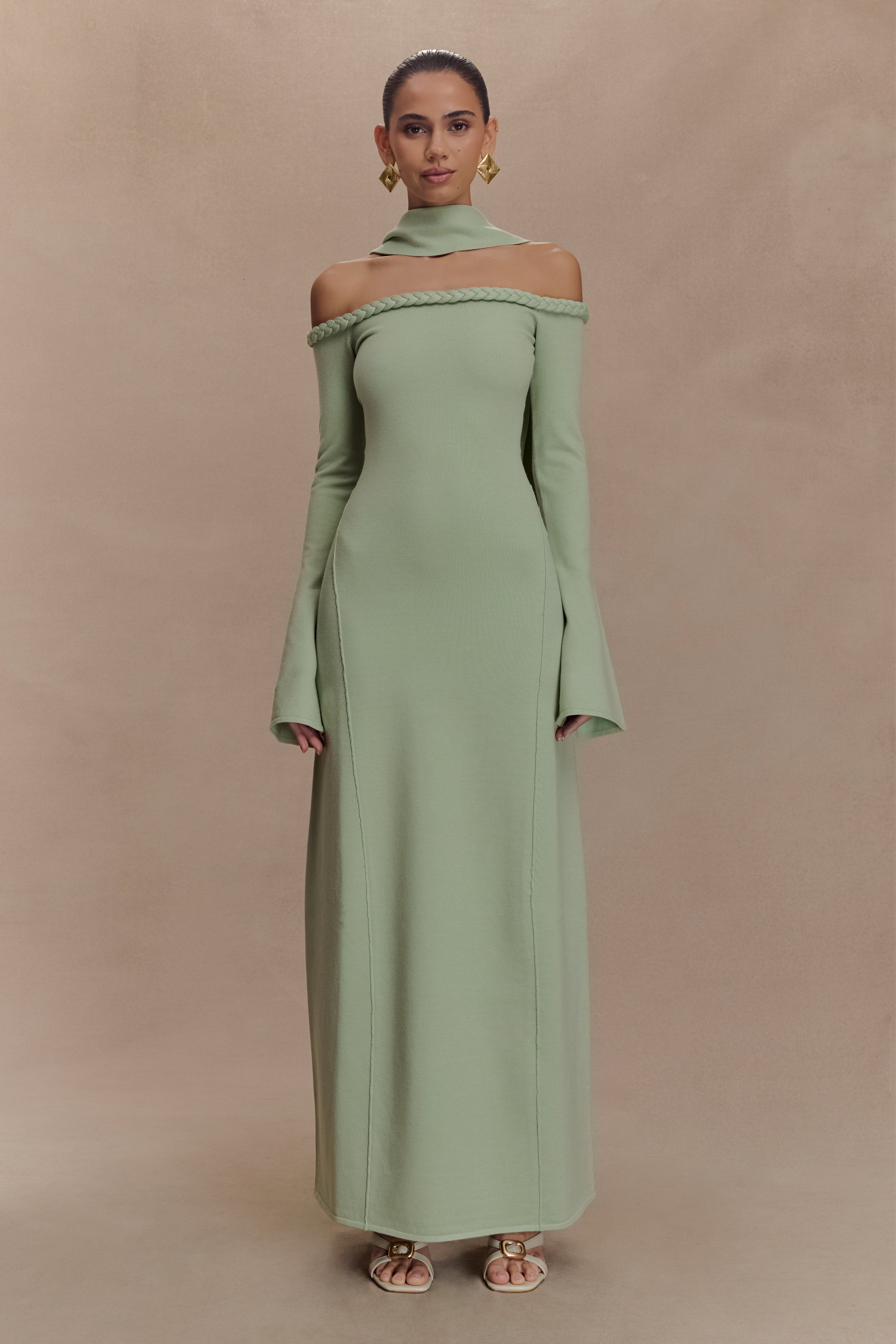 Heidi Strapless Knit Scarf Maxi Dress - Pastel Green、mySite、solidvoid