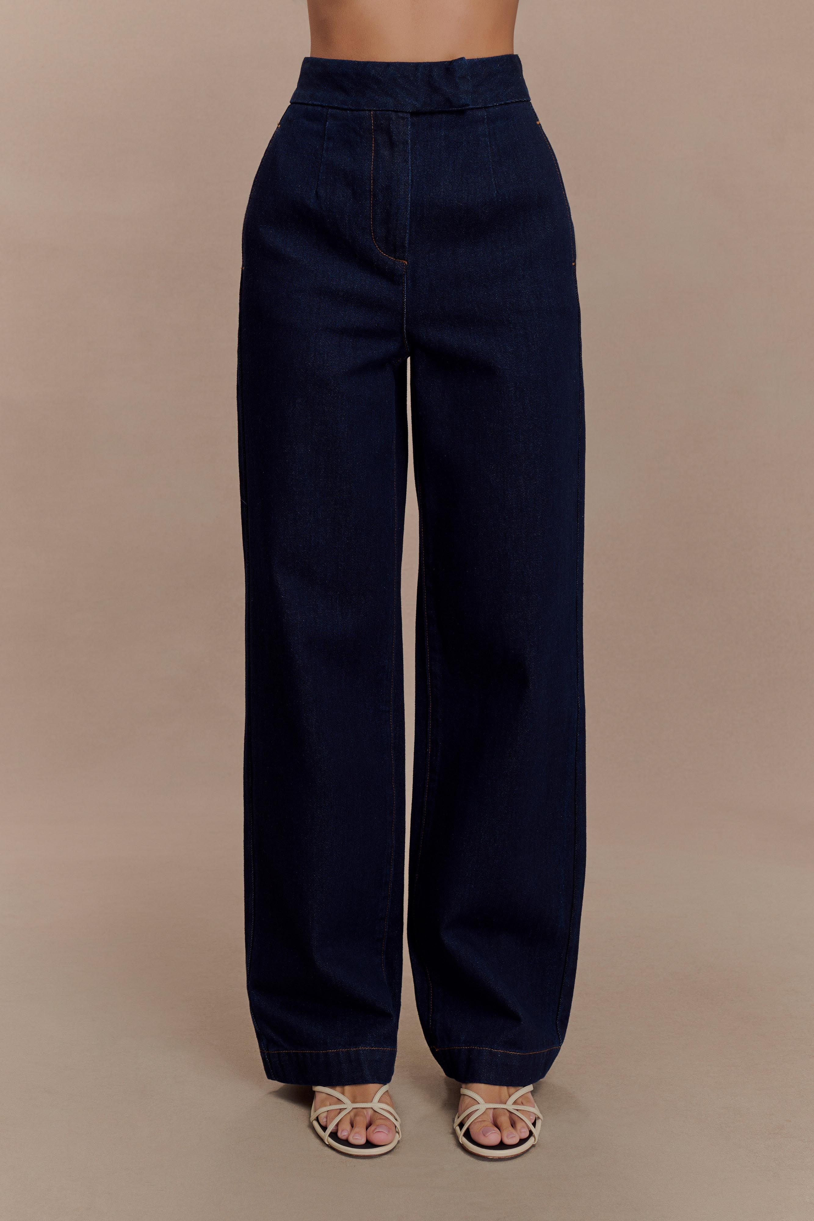 Rayne Wide Leg Denim Jeans - Indigo Blue、mySite、solidvoid