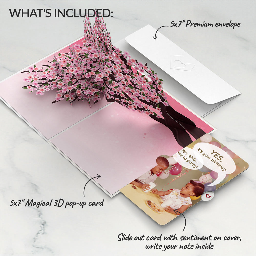 Cherry Blossom Branches in Bloom Birthday Pop-Up Card and Time to Party Sentiment Set、mySite、solidvoid