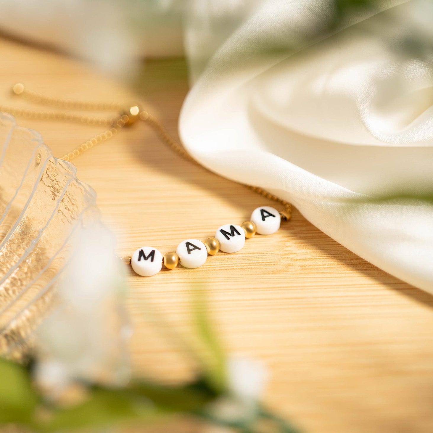 18K gold PVD Stainless Steel Beaded Mama Adjustable Bracelet / BRJ1054、mySite、dreamappss