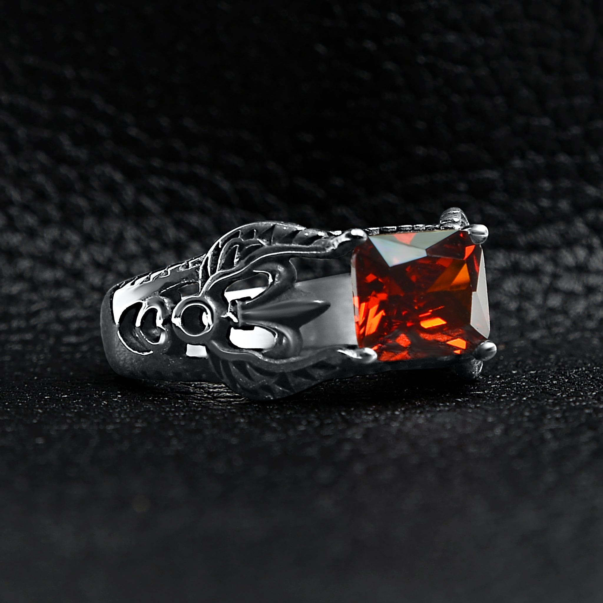 Red CZ Center Detailed Fleur De Lis Accents Stainless Steel Ring / SCR4035、mySite、dreamappss