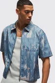  Boohooman Oversized Abstract Boxy Shirt Light Blue、mySite、justintrudeaud