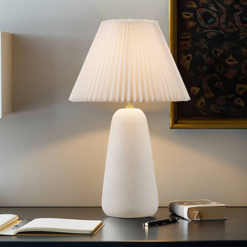 Textured Ceramic Table Lamp with Fluted Fabric Shade White See below、、eastwooduniform