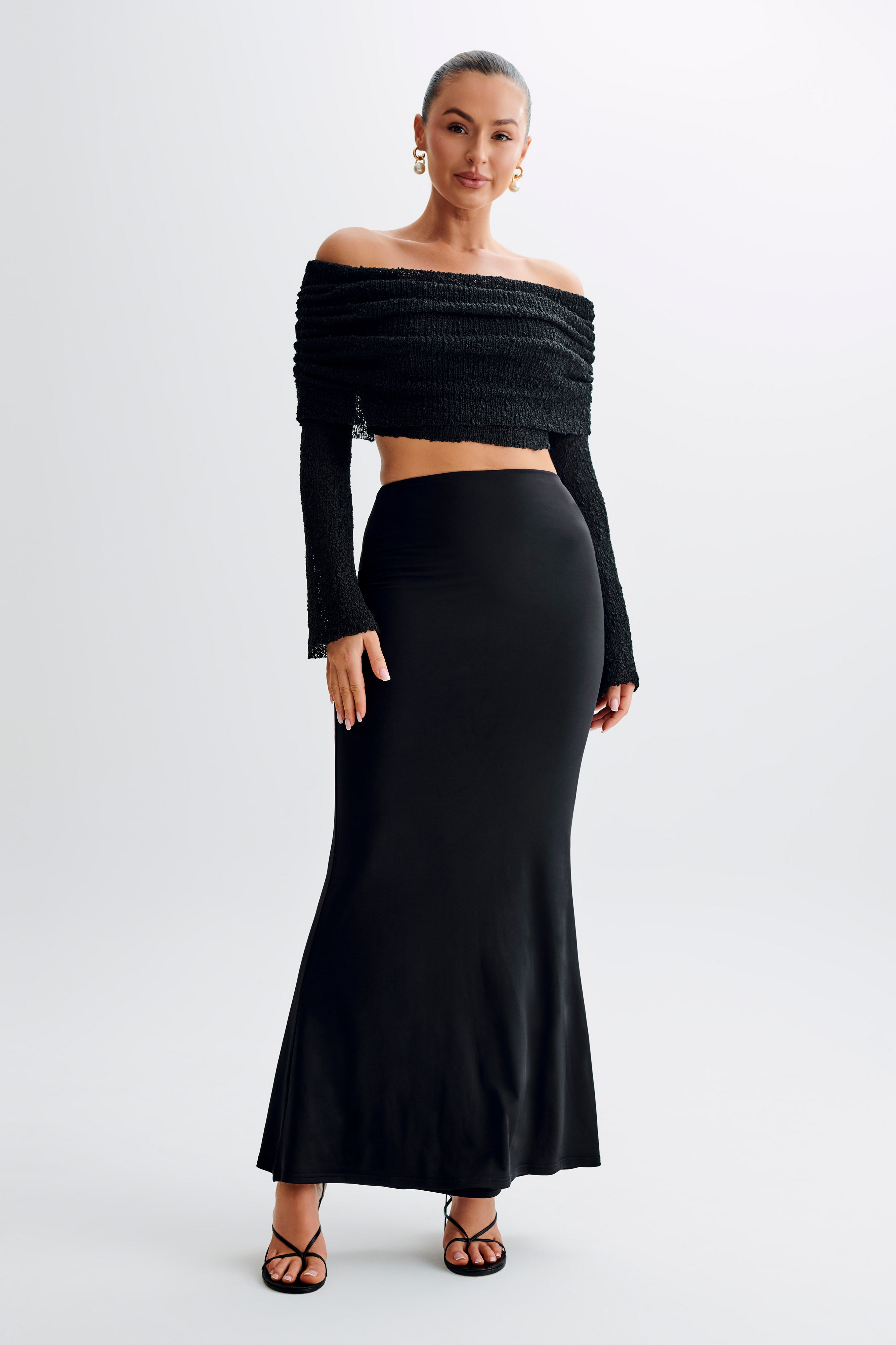 Marisol Off Shoulder Boucle Top - Black、mySite、solidvoid