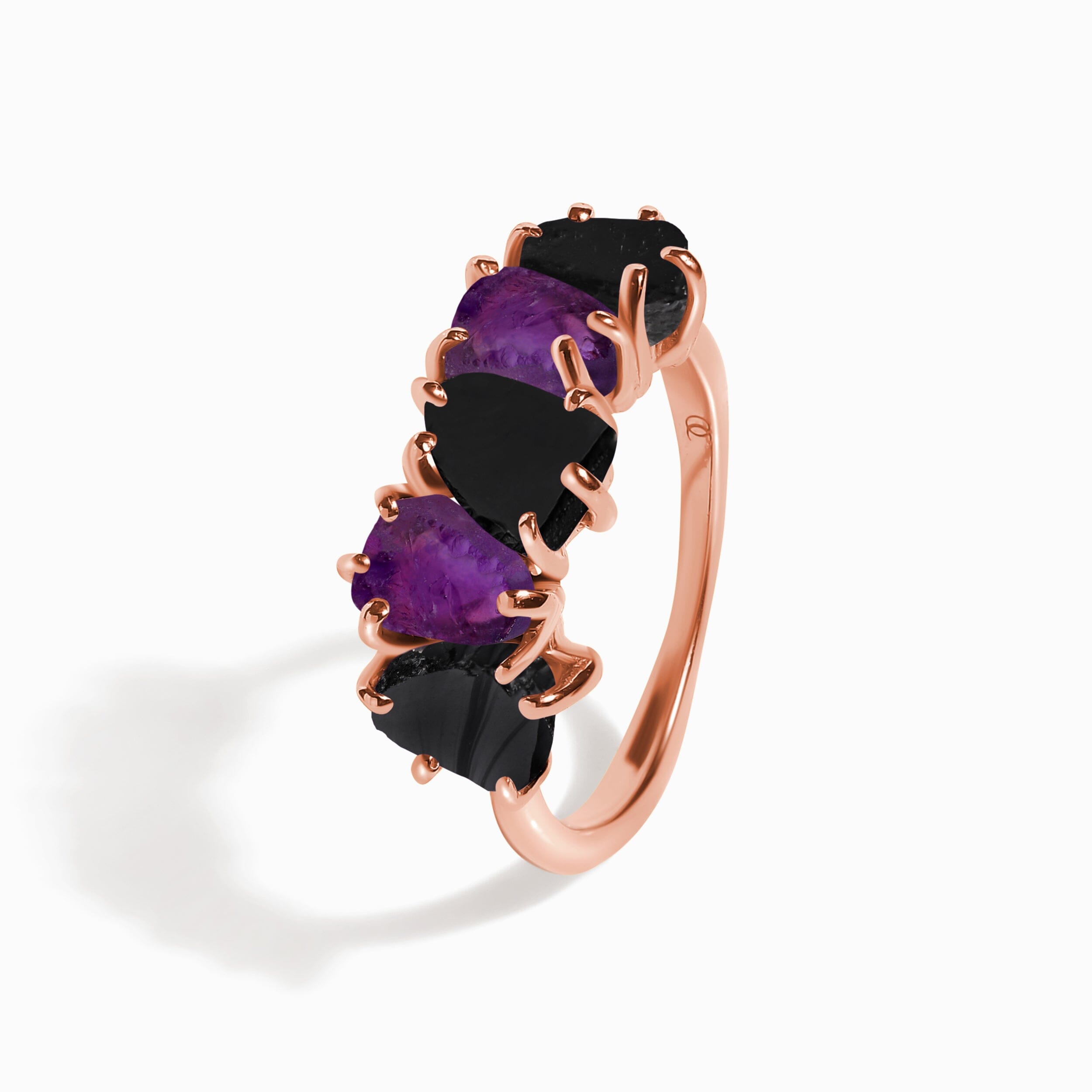 Raw Crystal Ring - Luminous Black Obsidian & Amethyst、mySite、hinf8tx79