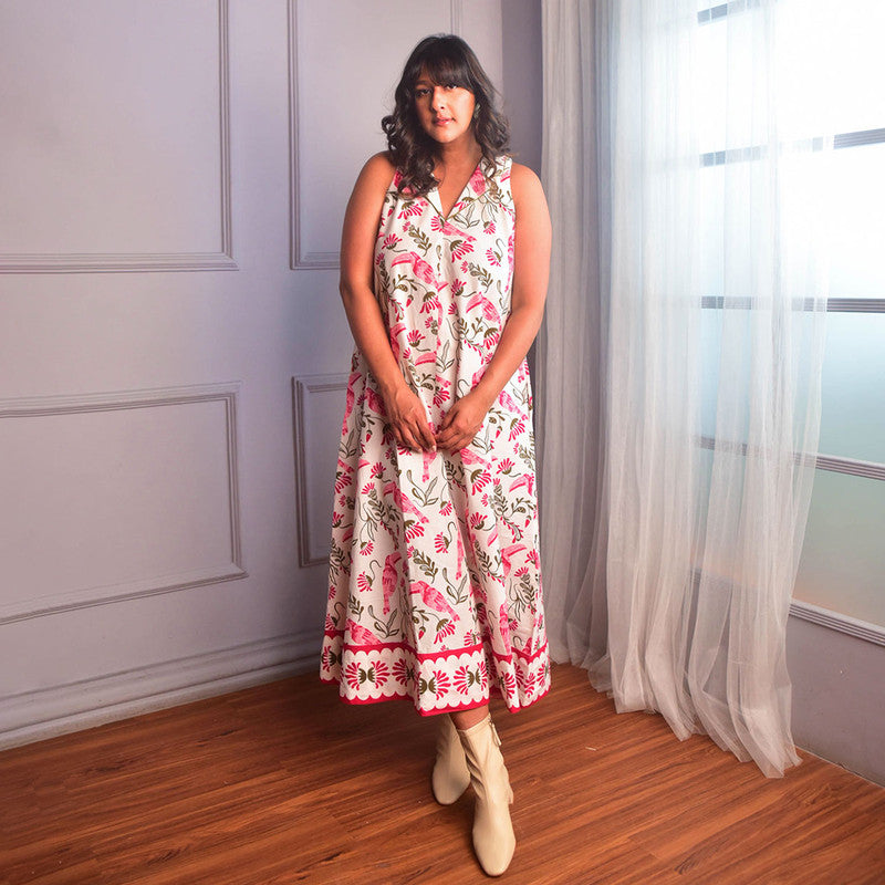 Cotton Lapel Dress For Women | A-Line | Floral Screen Print | Pink、mySite、camillekostekn