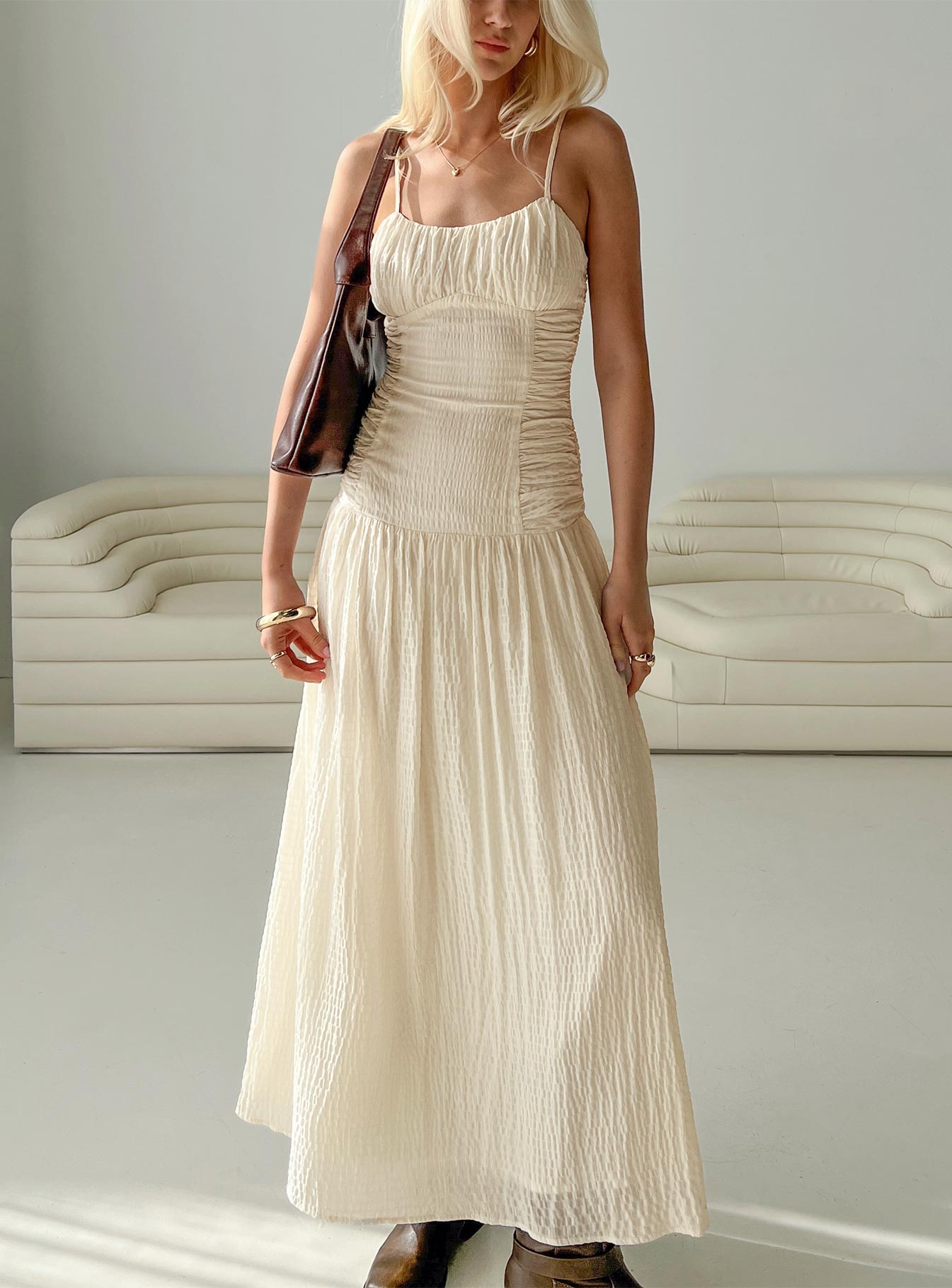 Quinley Shirred Maxi Dress Cream、mySite、solidvoid